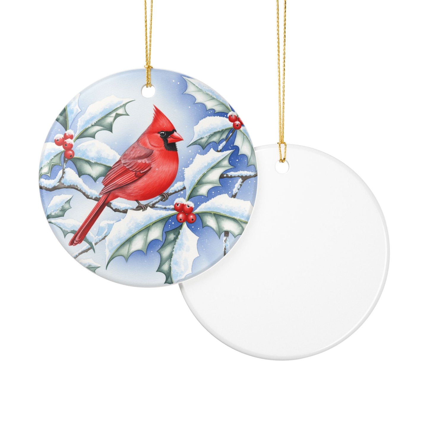 Christmas Cardinal Ceramic Ornament, Holiday Decor, Winter Decoration, Unique Gift, Hand-painted Ornament, Festive Home Decor