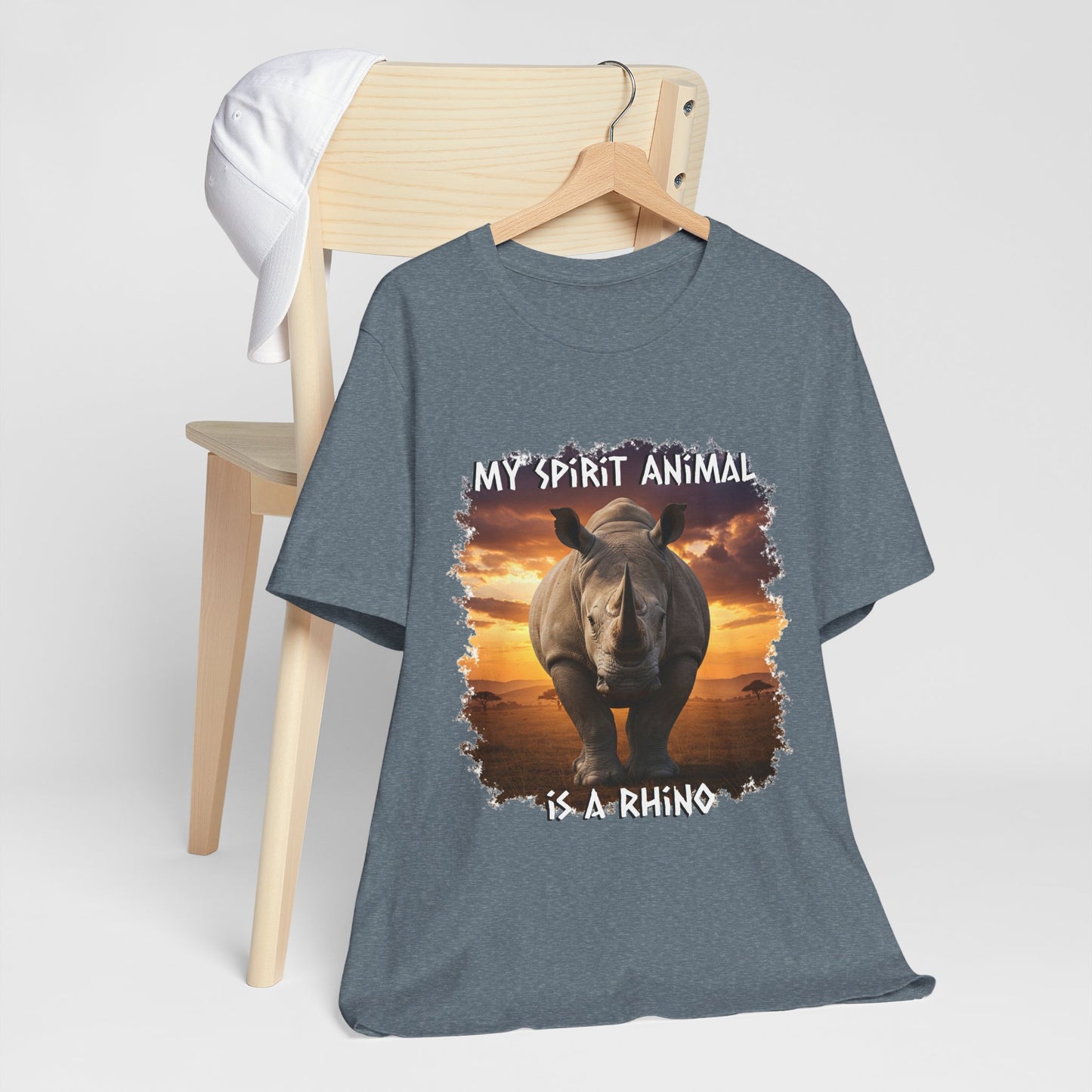 Rhino Spirit Animal Tee, Charging Rhinoceros Shirt for Nature Lovers, Zoo Outings, Safaris, Unisex Jersey Short Sleeve Tee
