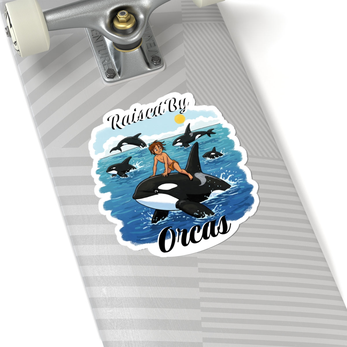 Orca Kiss-Cut Stickers | Funny 'Raised By Orcas' | Ocean Vibes, Fun Decor, Laptop Stickers, Whale Lovers, Children's Gifts