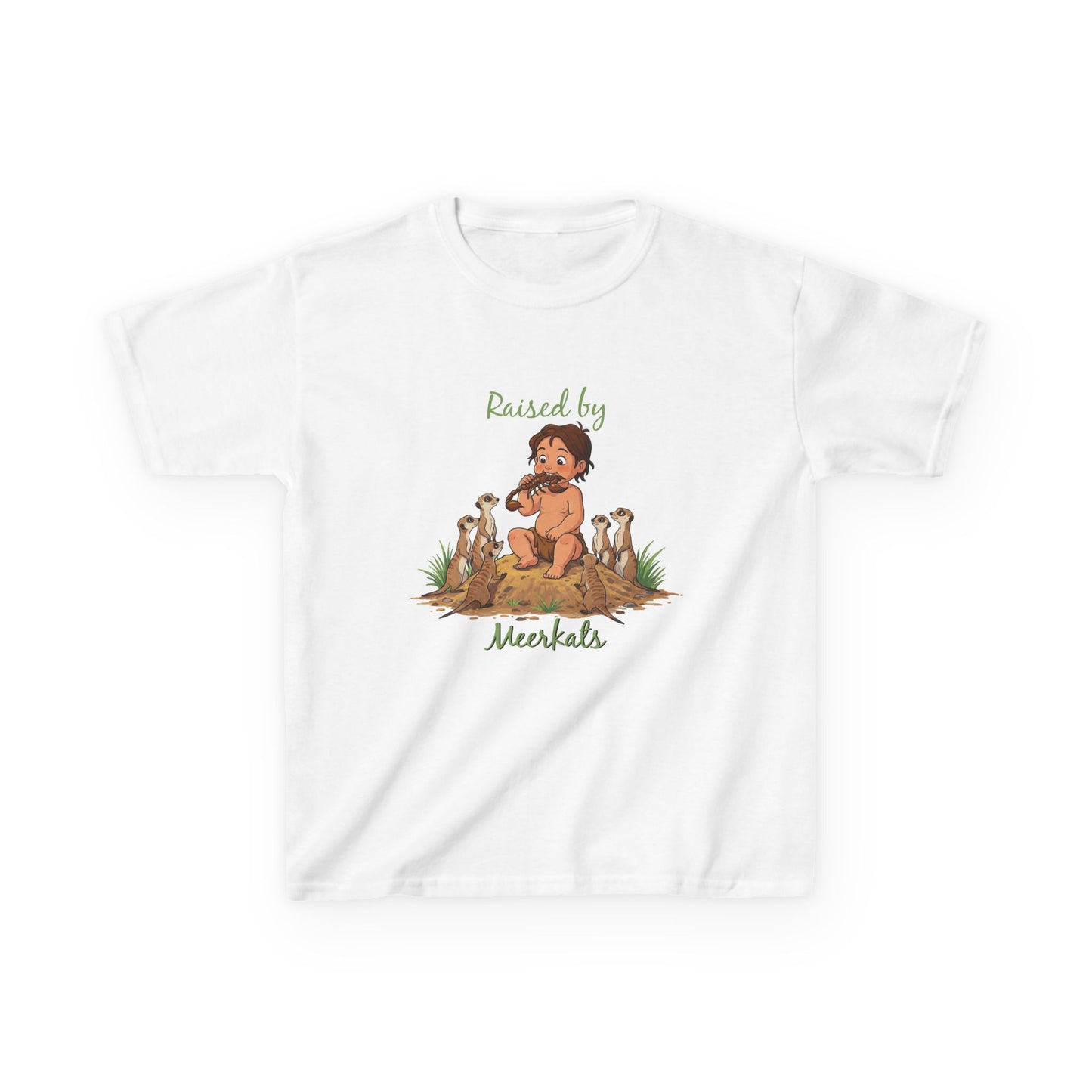 Kids Heavy Cotton™ Tee - Hilarious 'Raised by Meerkats' Design, Cute Animal Tee, Fun Kids T-Shirt, Playful Gift for Animal Lovers, Birthday or Holiday Outfit - Schmartypants