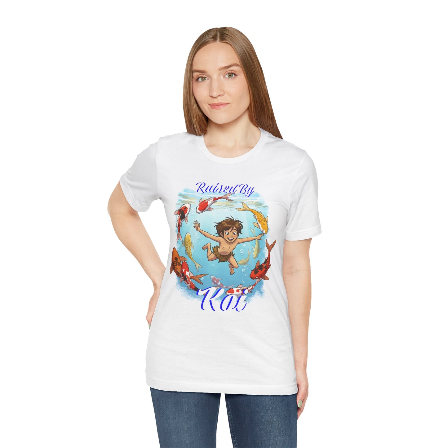 'Raised By Koi; Unisex Jersey Tee - Funny Graphic Tee for Aquatic Lovers, Cute Gift for Birthdays, Casual Wear, Summer Fashion, Relaxed Style - Schmartypants