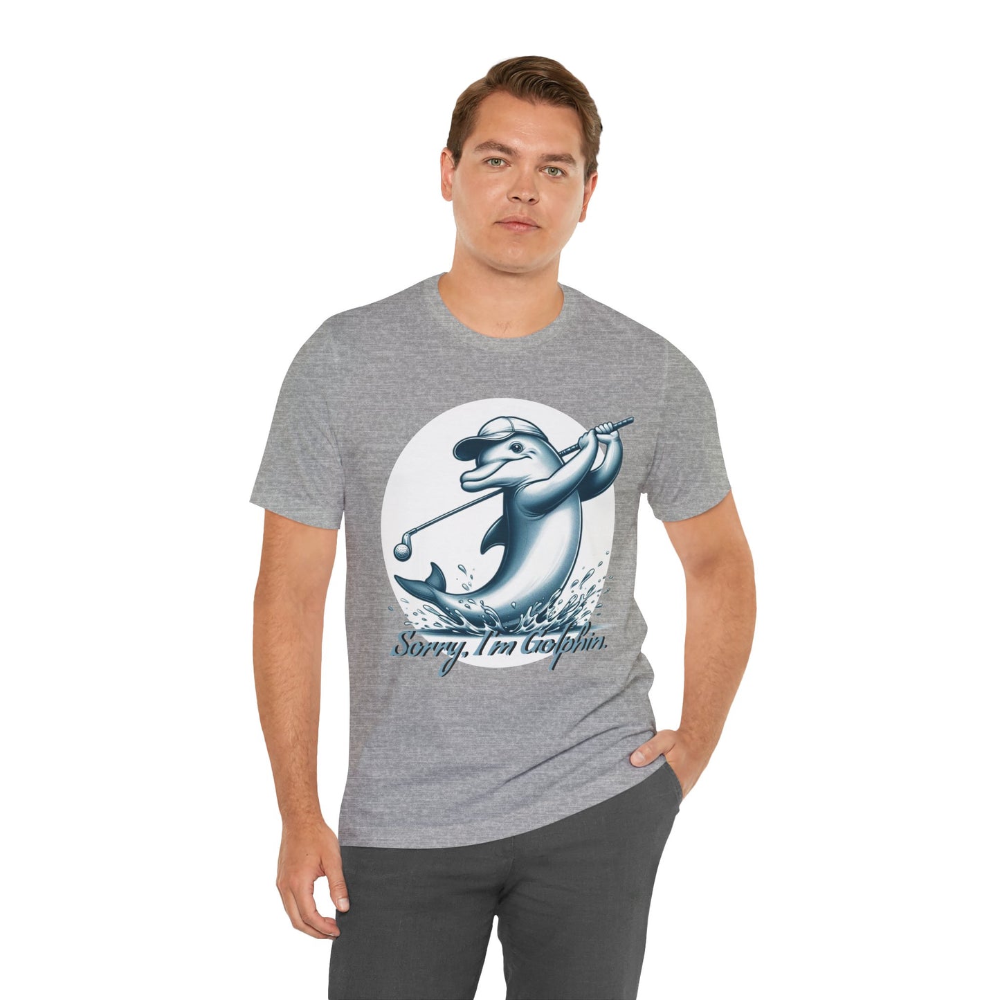 Funny Dolphin Golfing Tee - "Sorry, I’m Golphin" Unisex Jersey Short Sleeve Shirt - Dad Joke and Golfers Gift - Schmartypants