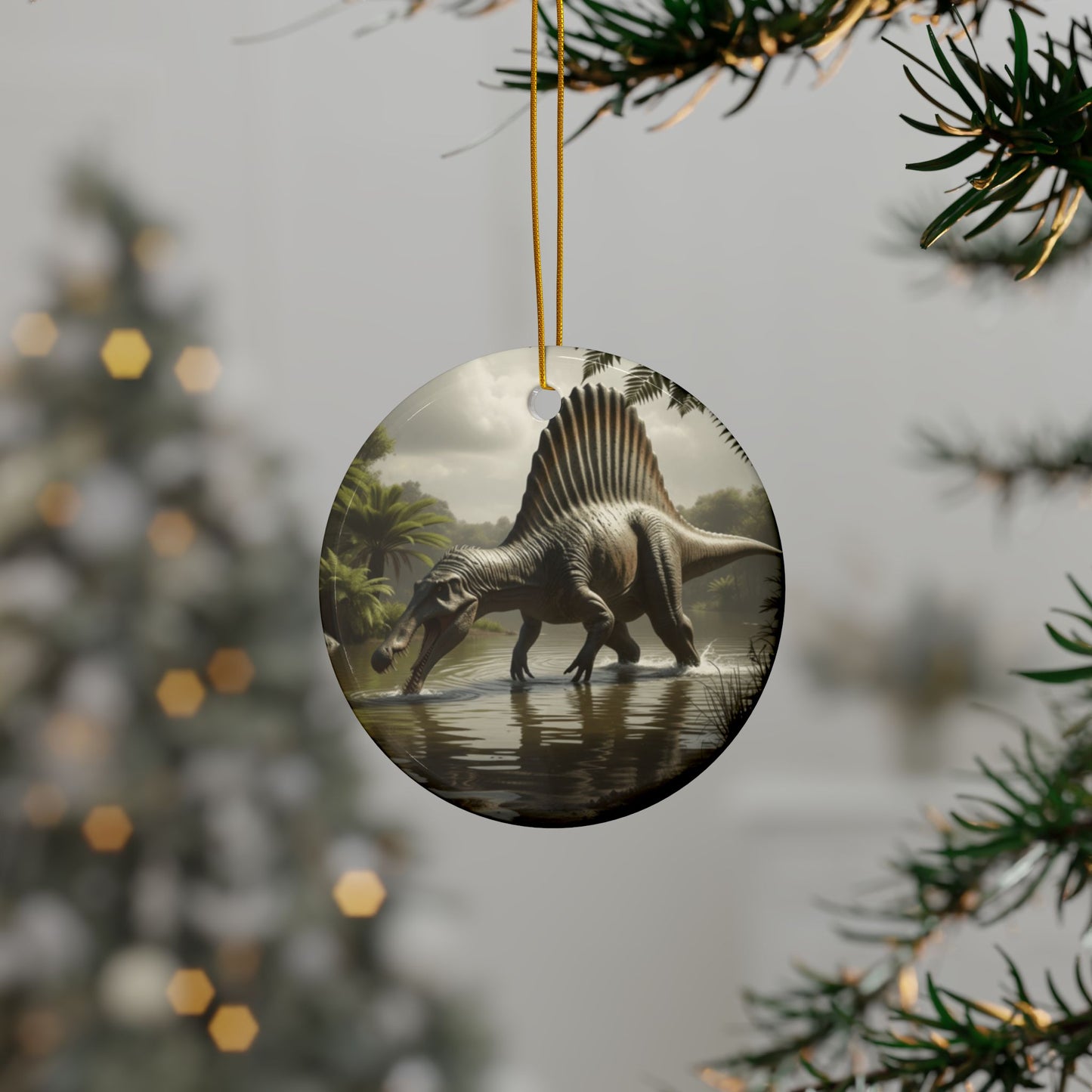 Dinosaur Ceramic Ornaments, Spinosaurus Gifts for Kids, Unique Holiday Decor, Tree Ornaments for Dinosaur Lovers, Set of 1, 3, or 5