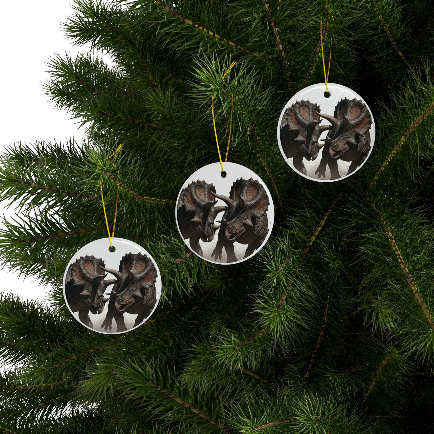 Triceratops Ceramic Jurassic Era Dinosaur Christmas Tree Ornaments - Jurassic Era Keepsakes, Collectibles, Party Favors