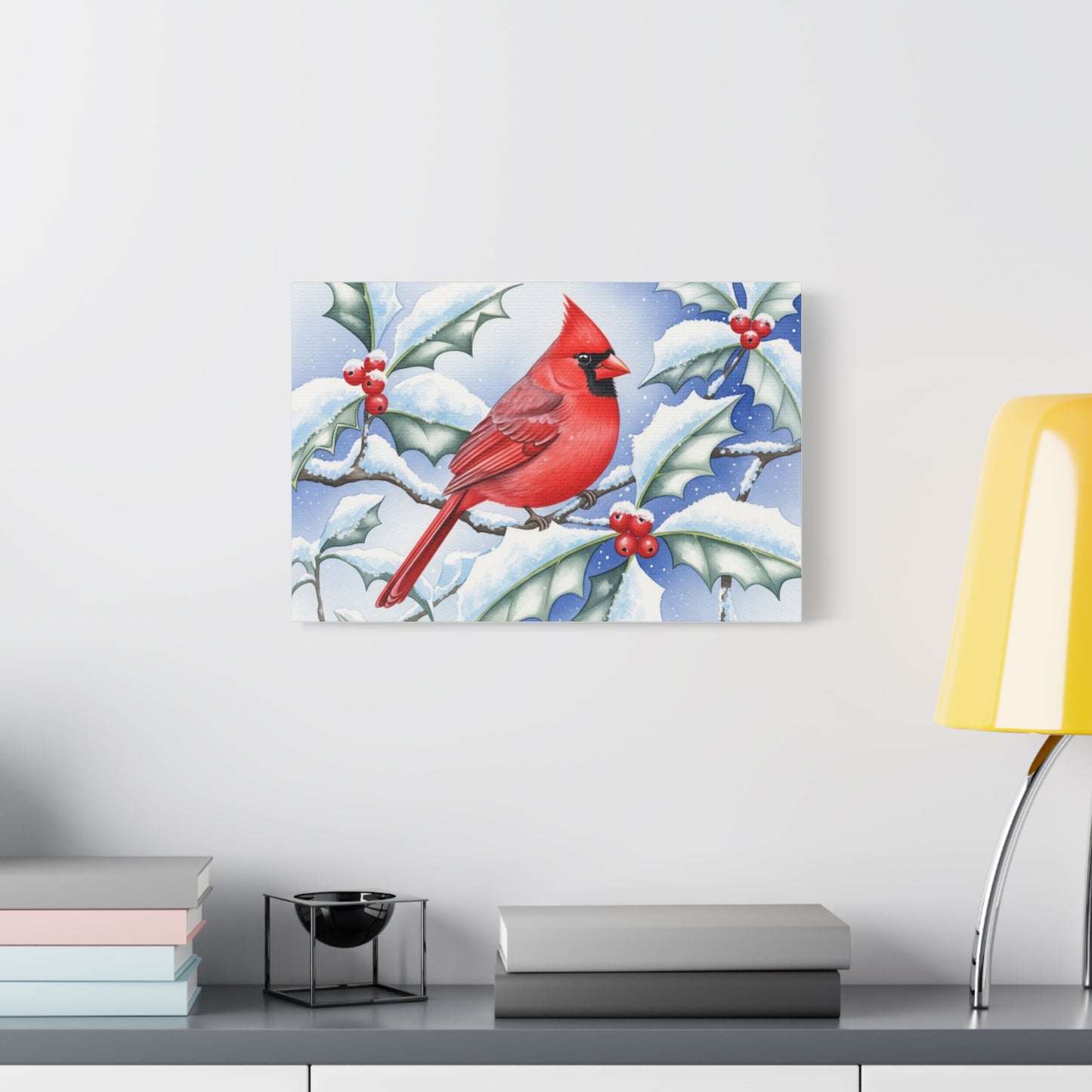 Winter Cardinal Canvas Art Print, Holiday Home Decor, Red Bird Wall Art, Christmas Decoration, Nature Artwork