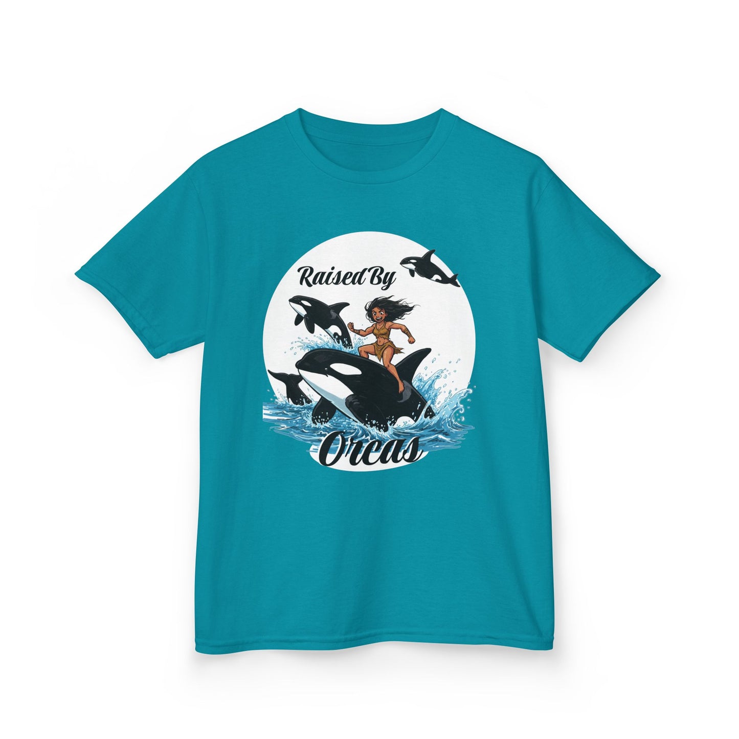 Funny 'Raised by Orcas' Whale-Themed Kids Tee | Fun & Playful Shirt for Ocean Lovers, Birthday Gift, Summer Outing, Beach Day, Adventure Shirt