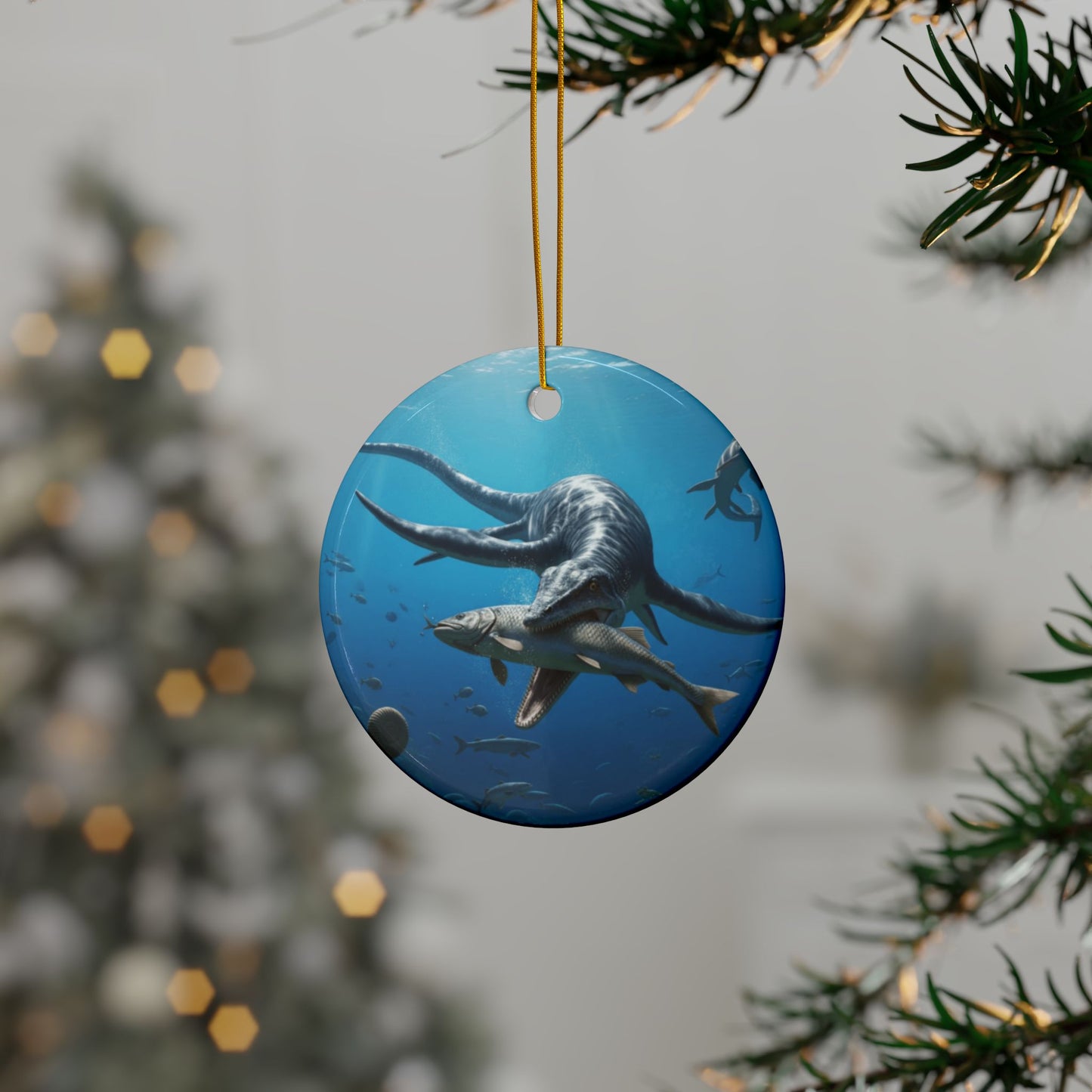Ceramic Ornaments, Dinosaur Plesiosaur Decor, 2-Side Print, Holiday Tree Decoration, Christmas Ornament, Dino Lover Gift, Prehistoric Decor,