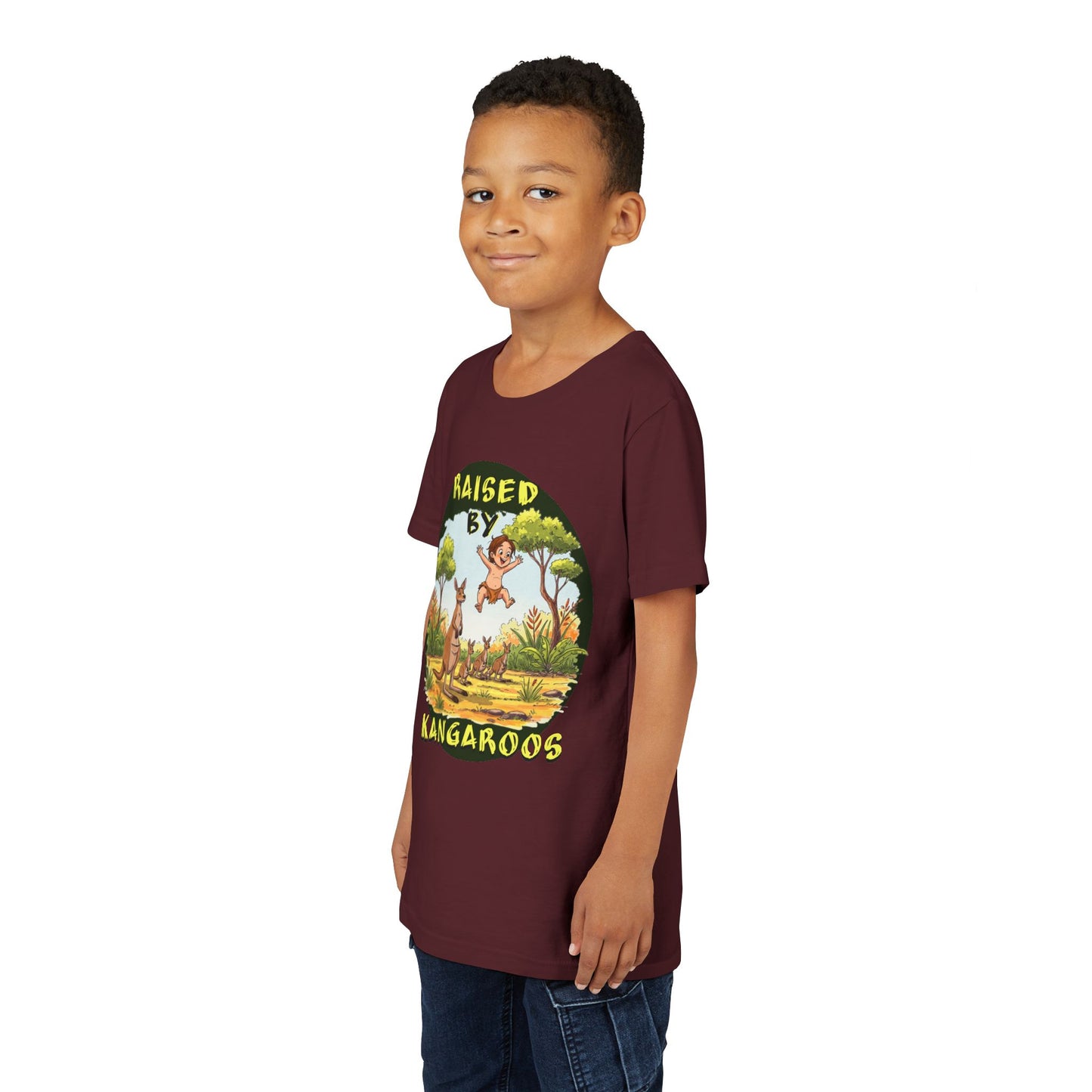 'Raised by Kangaroos' Youth Short Sleeve Tee - Fun Nature Graphic T-Shirt for Kids, Aussies - Schmartypants