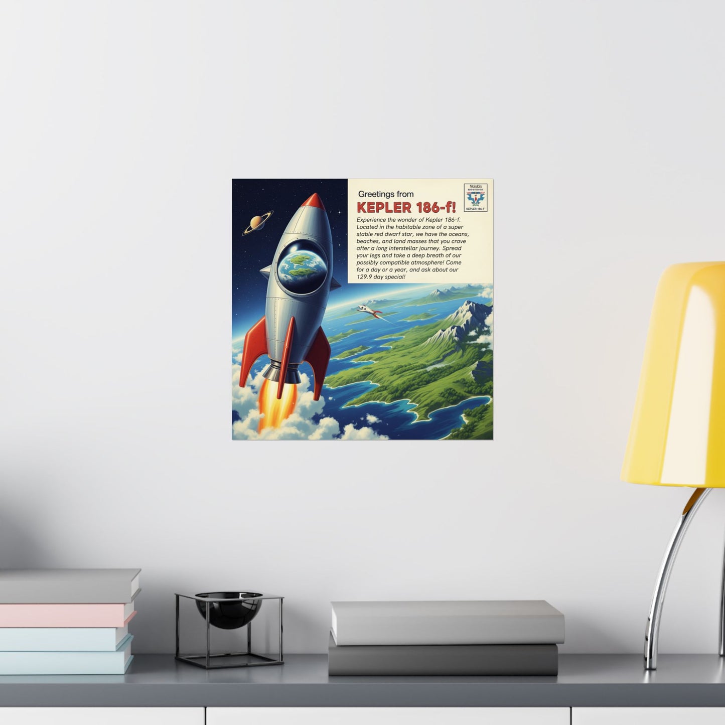Galaxy Adventure Satin Poster, Space Art Print, Kepler 186-f Decor, Astronaut Gift, Sci-Fi Wall Art