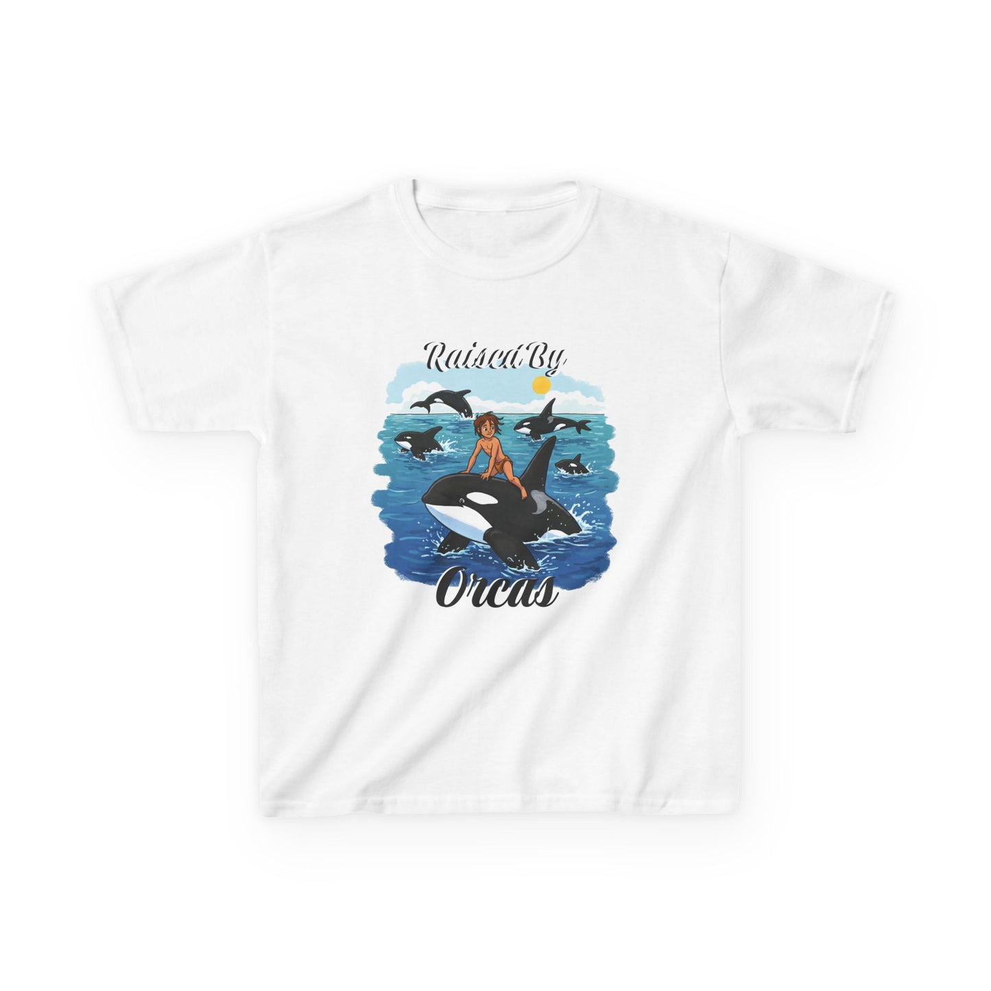 Funny Whale-Themed Kids Tee, 'Raised By Orcas' Shirt - Perfect for Ocean Lovers, Gifts for Birthdays, Summer Camps, Beach Days, Fun Tees