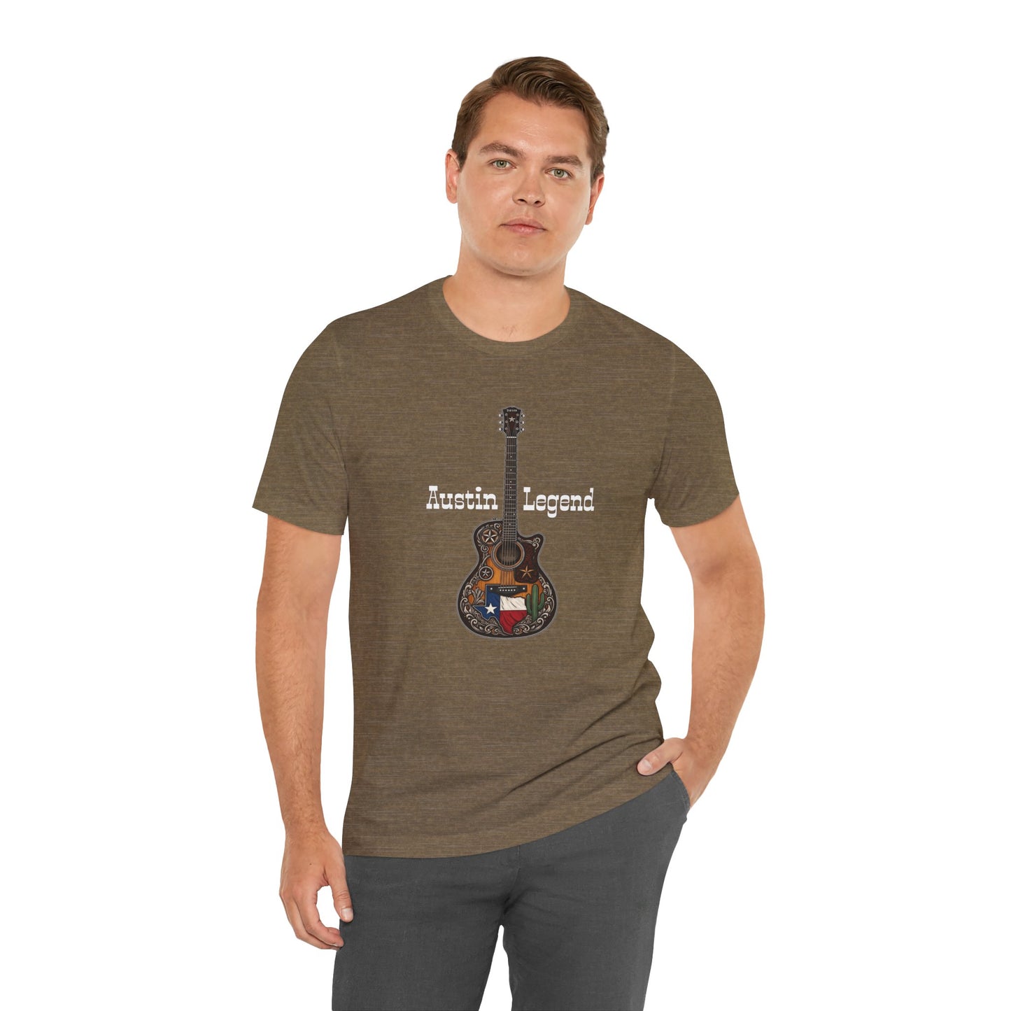 Austin Legend Guitar Tee | Unisex Short Sleeve T-Shirt, Music Lover Gift, Austin TX Souvenir, Casual Wear, Festival Apparel