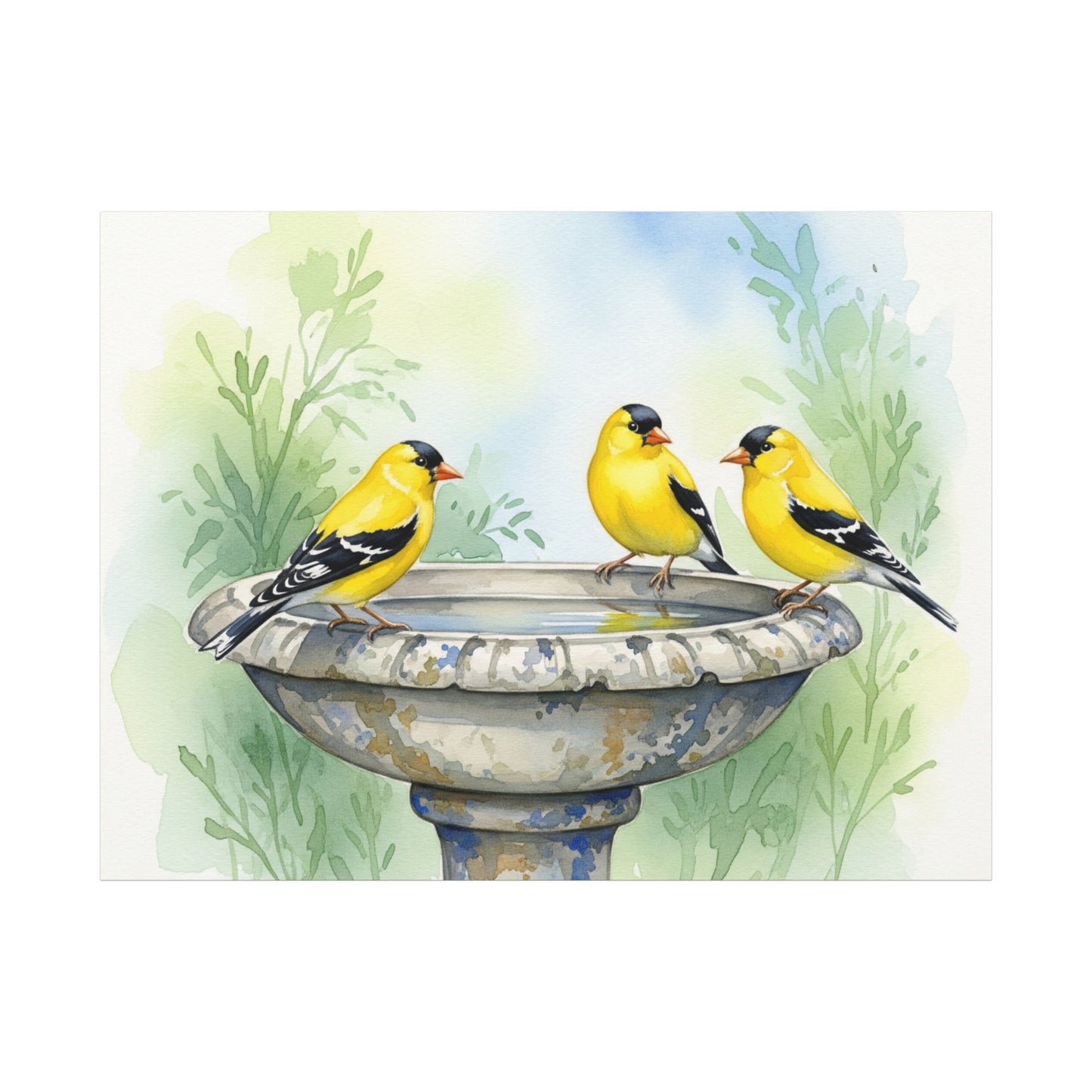 Goldfinches on Fountain Canvas Art, Nature Wall Decor, Yellow Finch Print, Home Decor, Gift for Bird Lovers, Spring Decoration
