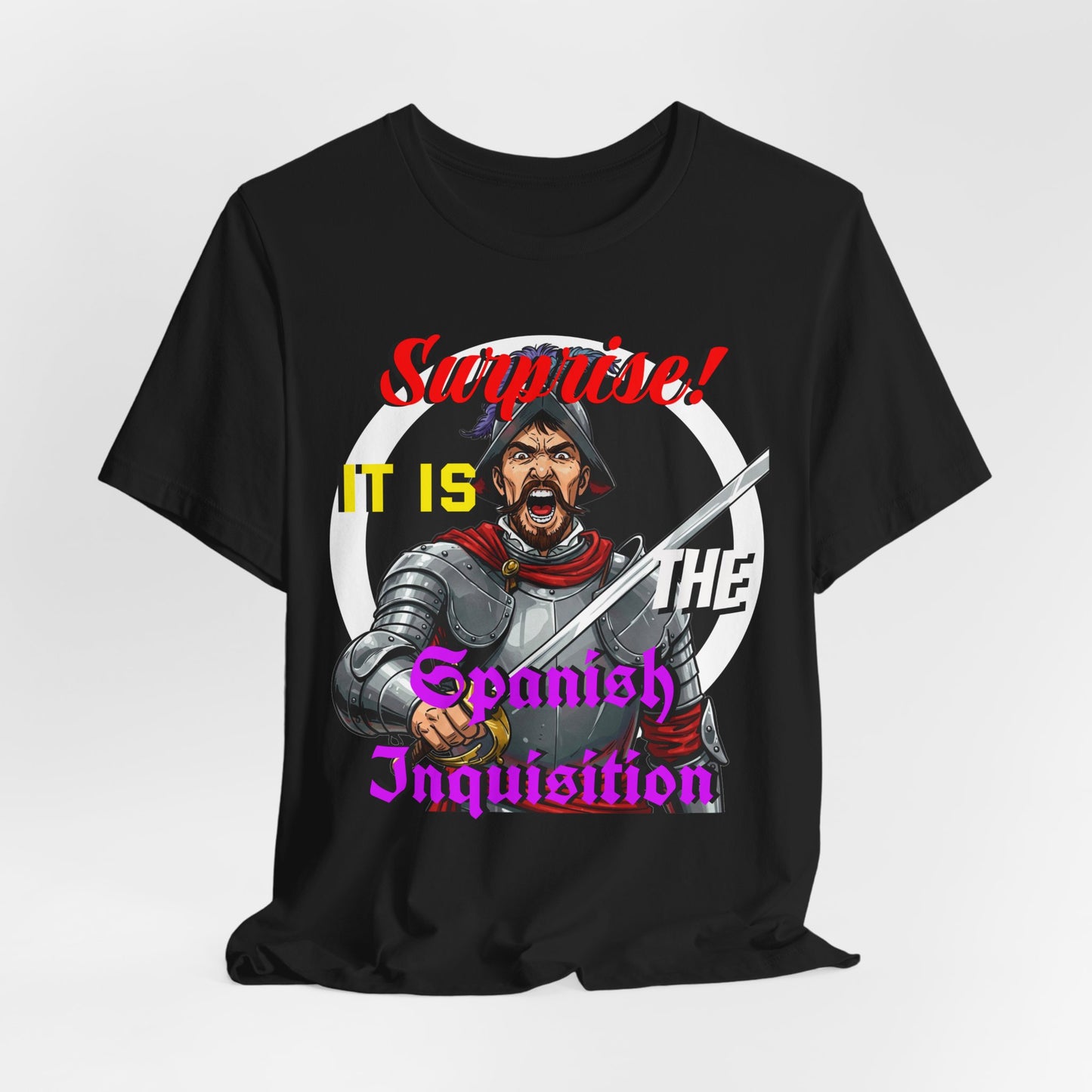 Hilarious Spanish Inquisition T-Shirt, British Humor Tee, Unisex Short Sleeve, Ideal for Parties, Gifts, Comedy Lovers