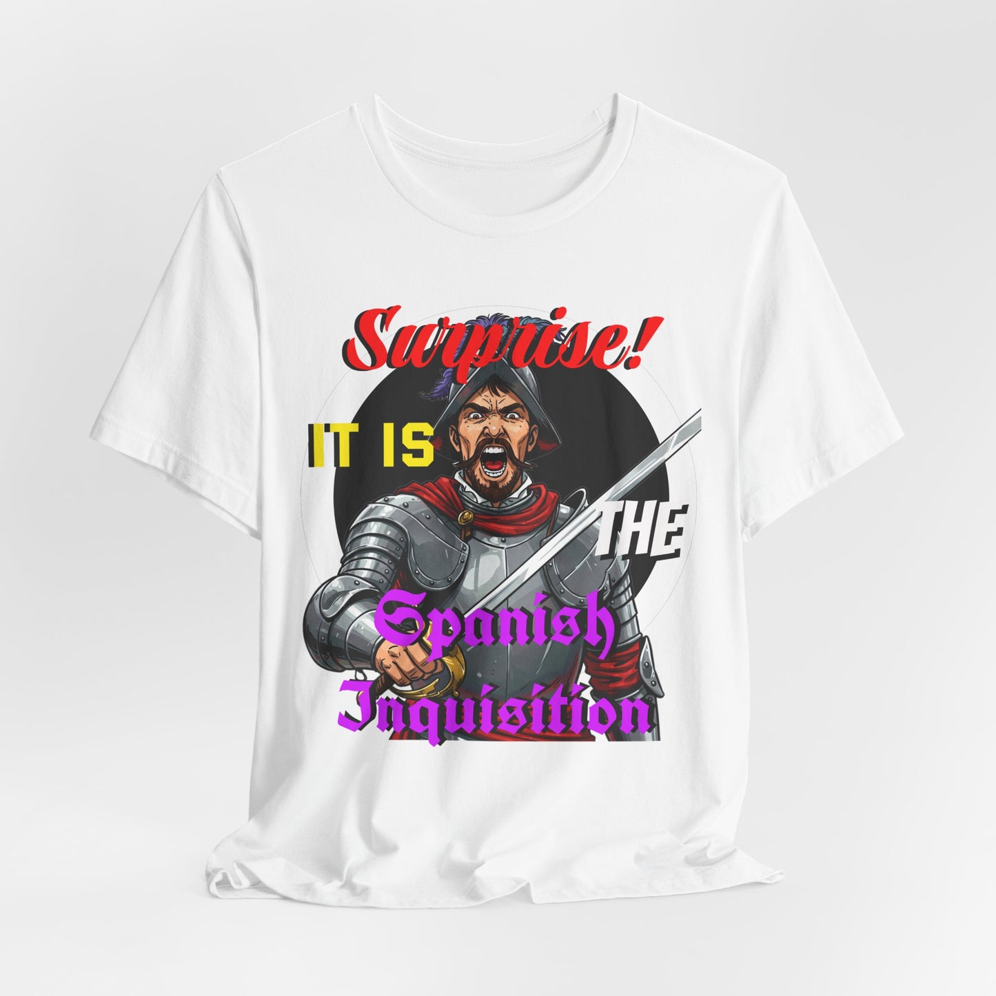 Hilarious Spanish Inquisition T-Shirt, British Humor Tee, Unisex Short Sleeve, Ideal for Parties, Gifts, Comedy Lovers