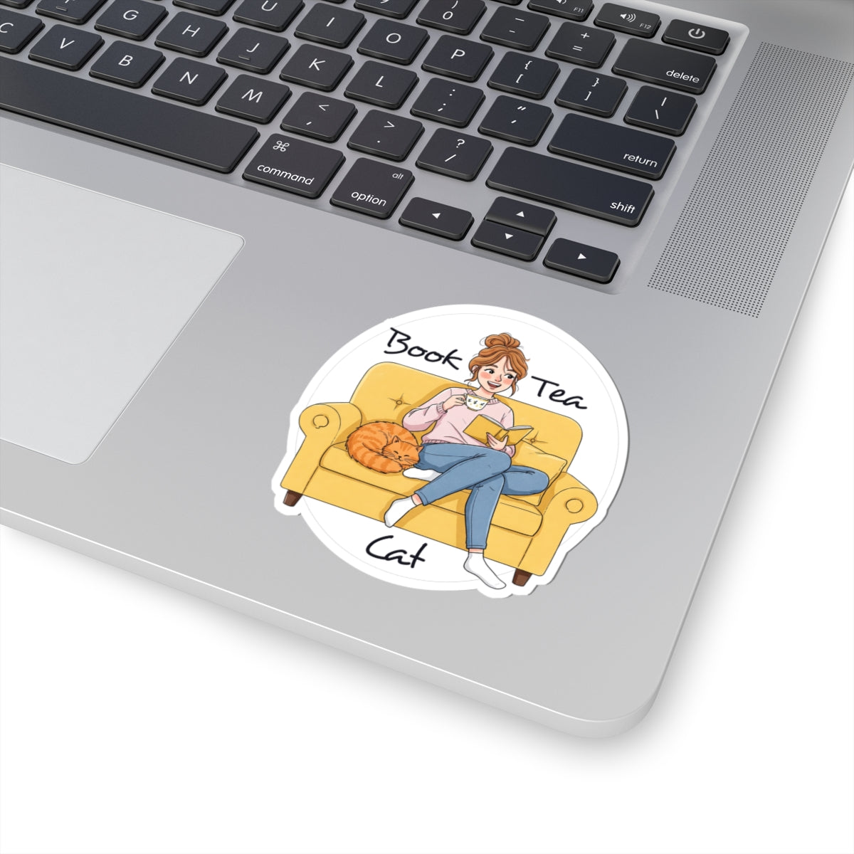 Cozy Cat Lover Sticker - "Book Tea Cat" Design - Whimsical Gift for Cat Lovers, Book Lovers, Tea Drinkers - Schmartypants