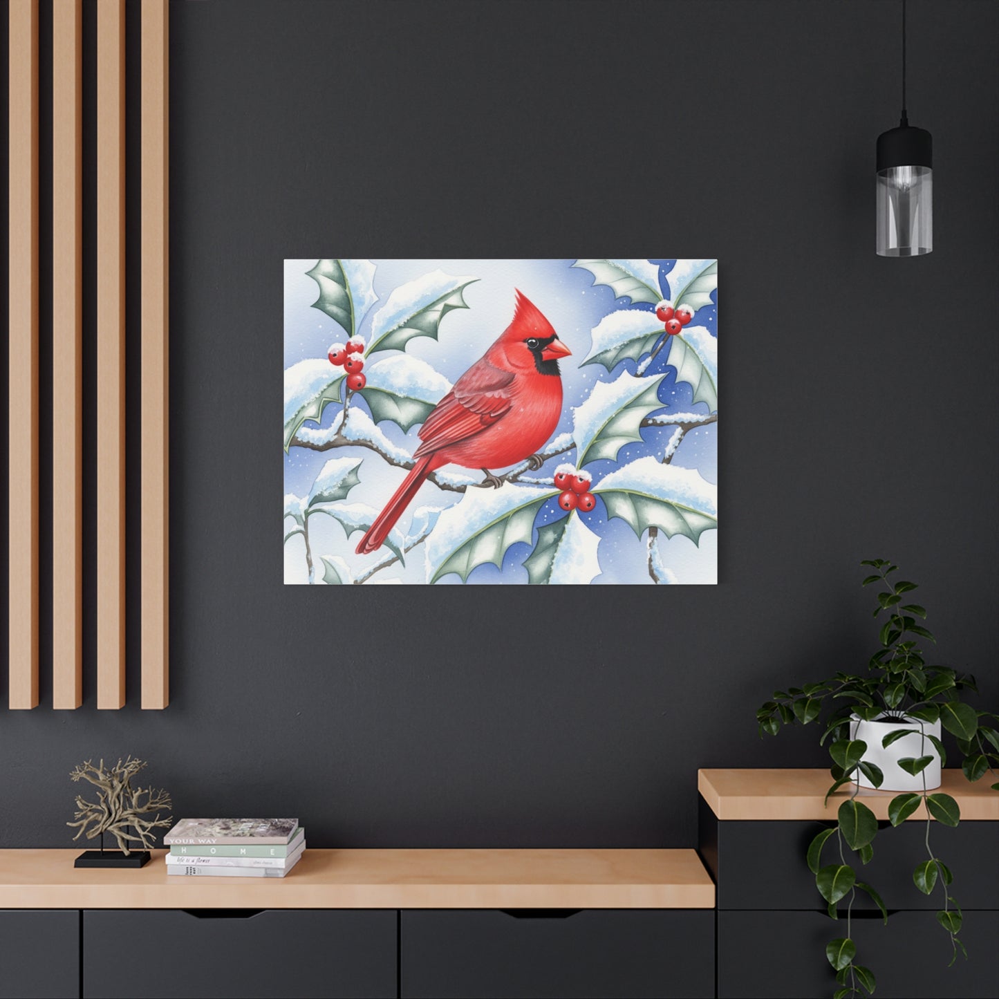 Winter Cardinal Canvas Art Print, Holiday Home Decor, Red Bird Wall Art, Christmas Decoration, Nature Artwork