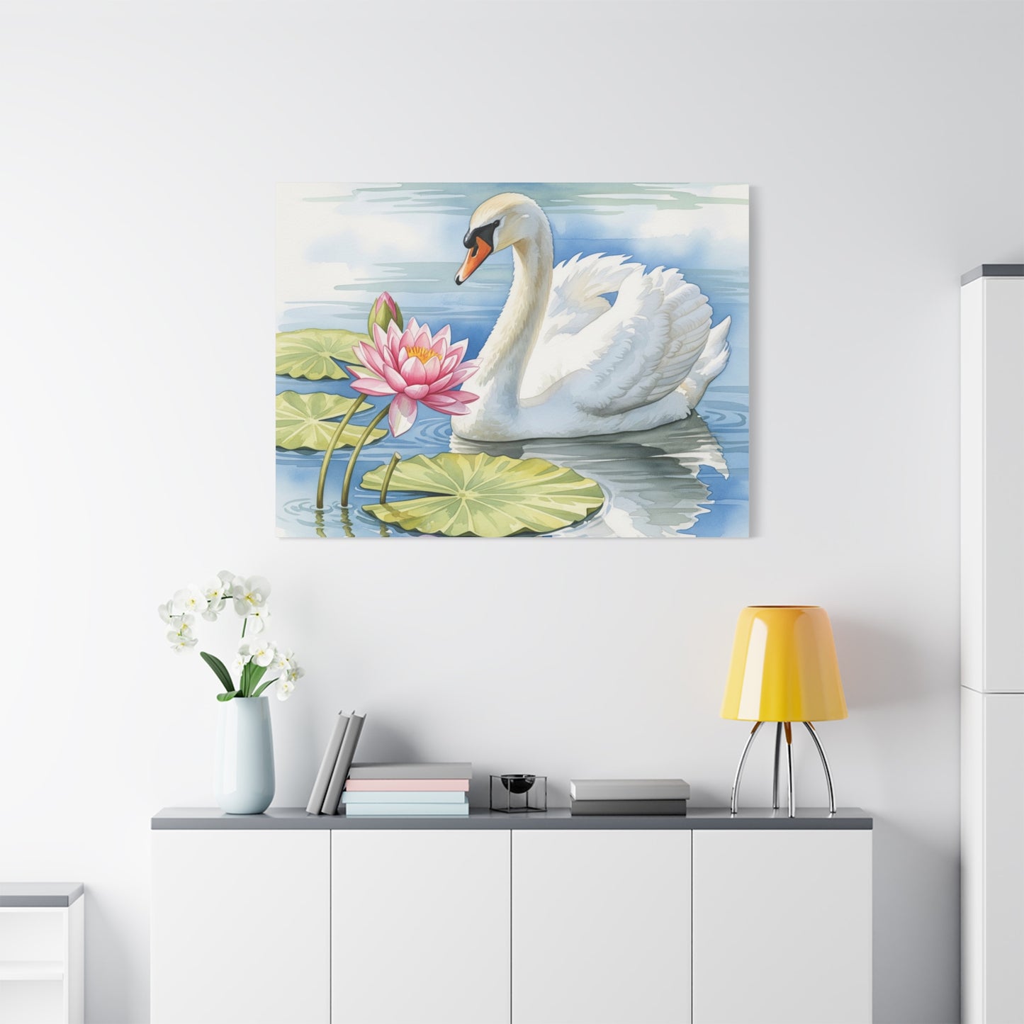 Swan and Lotus Canvas Art, Home Décor, Nature Wall Art, Gift for Nature Lovers, Floral Artwork