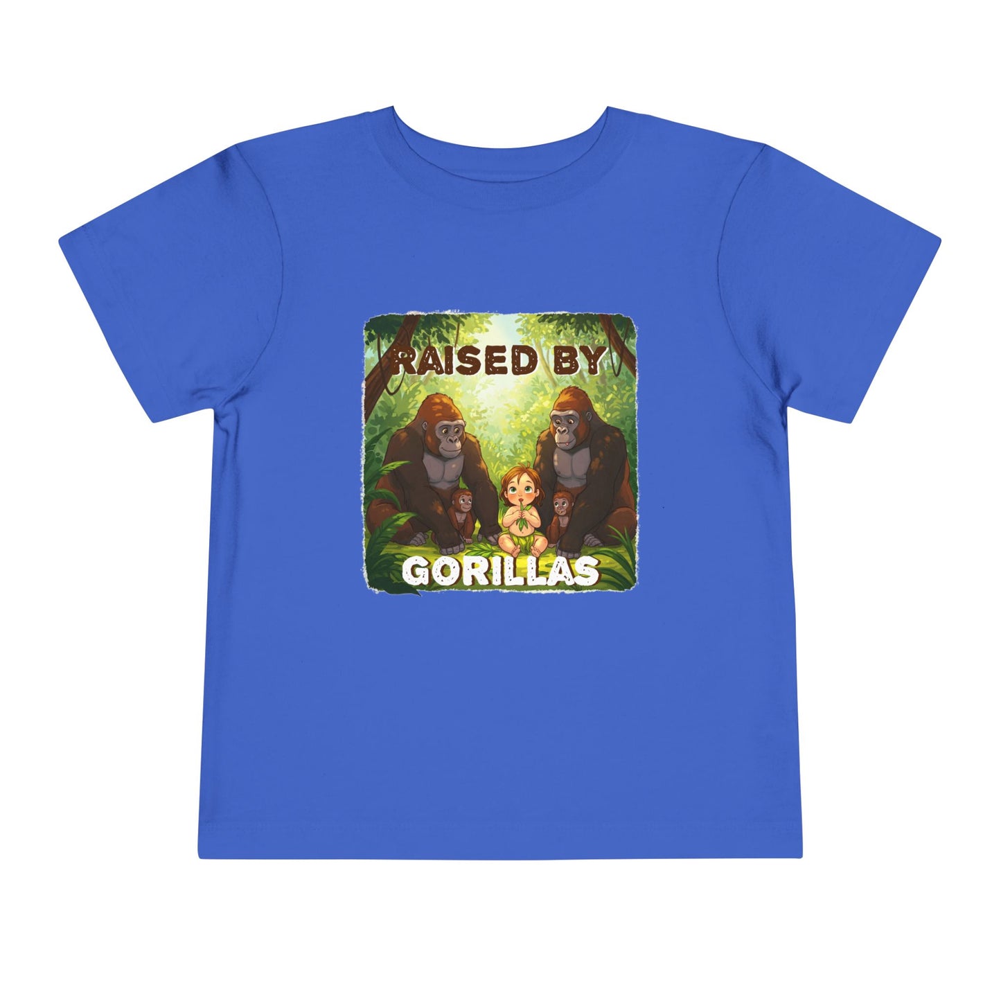 Funny 'Raised by Gorillas' Toddler Tee - Fun Jungle Adventure Shirt for Kids (female character version) - Schmartypants