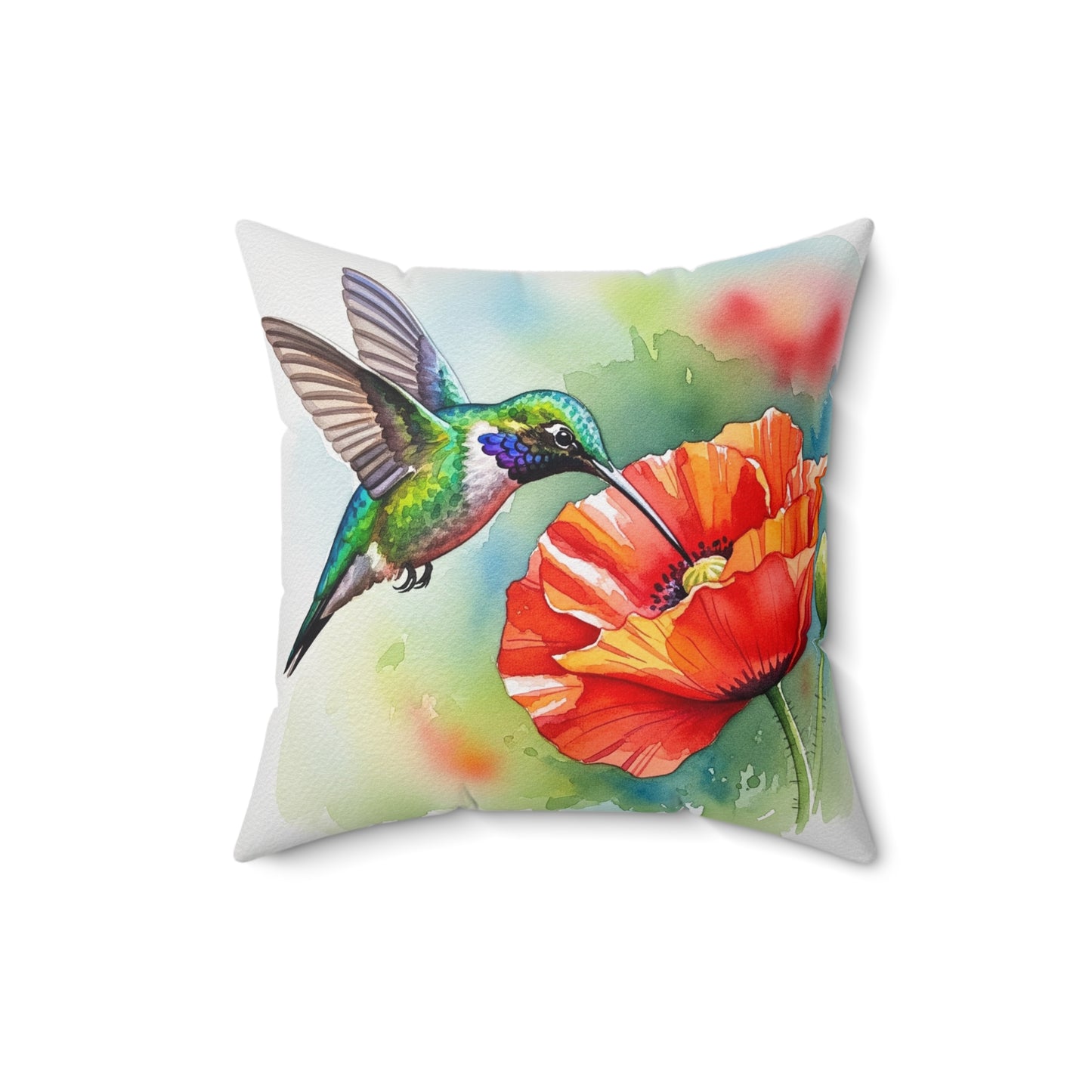 Vibrant Hummingbird Pillow - Floral Decor, Home Accent, Gift for Nature Lovers, Botanical Art, Spring Decor