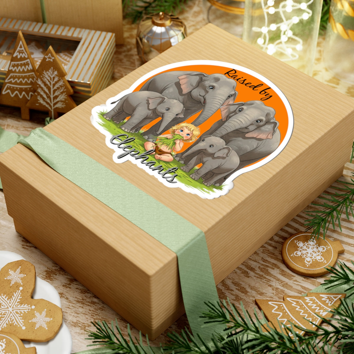 Raised by Elephants Kiss-Cut Stickers | Hilarious Elephant Design for Animal Lovers | Perfect for Gifts & Decor - Schmartypants