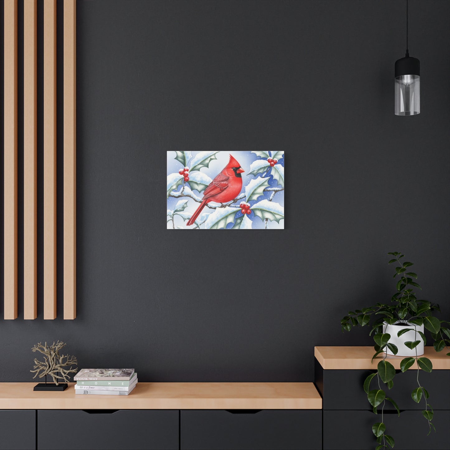 Winter Cardinal Canvas Art Print, Holiday Home Decor, Red Bird Wall Art, Christmas Decoration, Nature Artwork