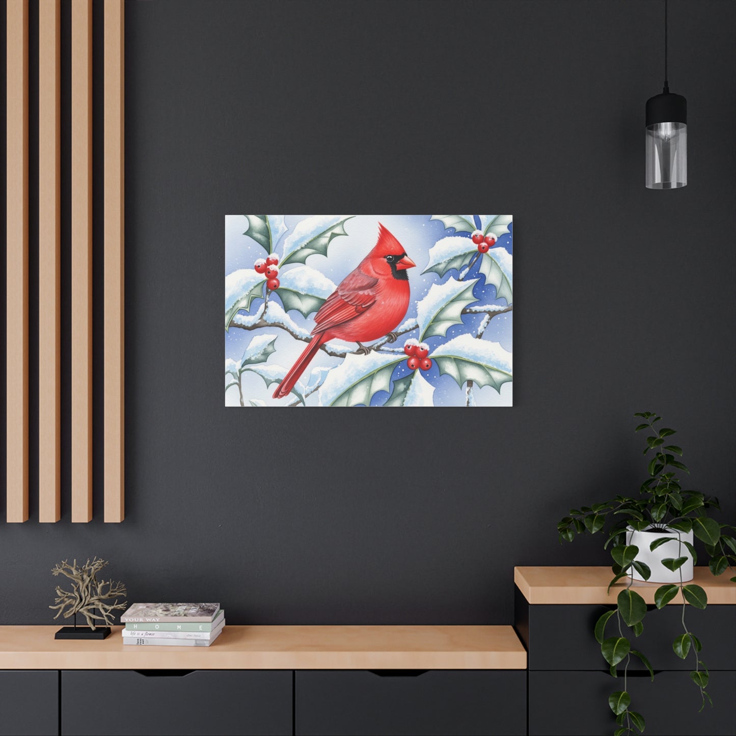 Winter Cardinal Canvas Art Print, Holiday Home Decor, Red Bird Wall Art, Christmas Decoration, Nature Artwork