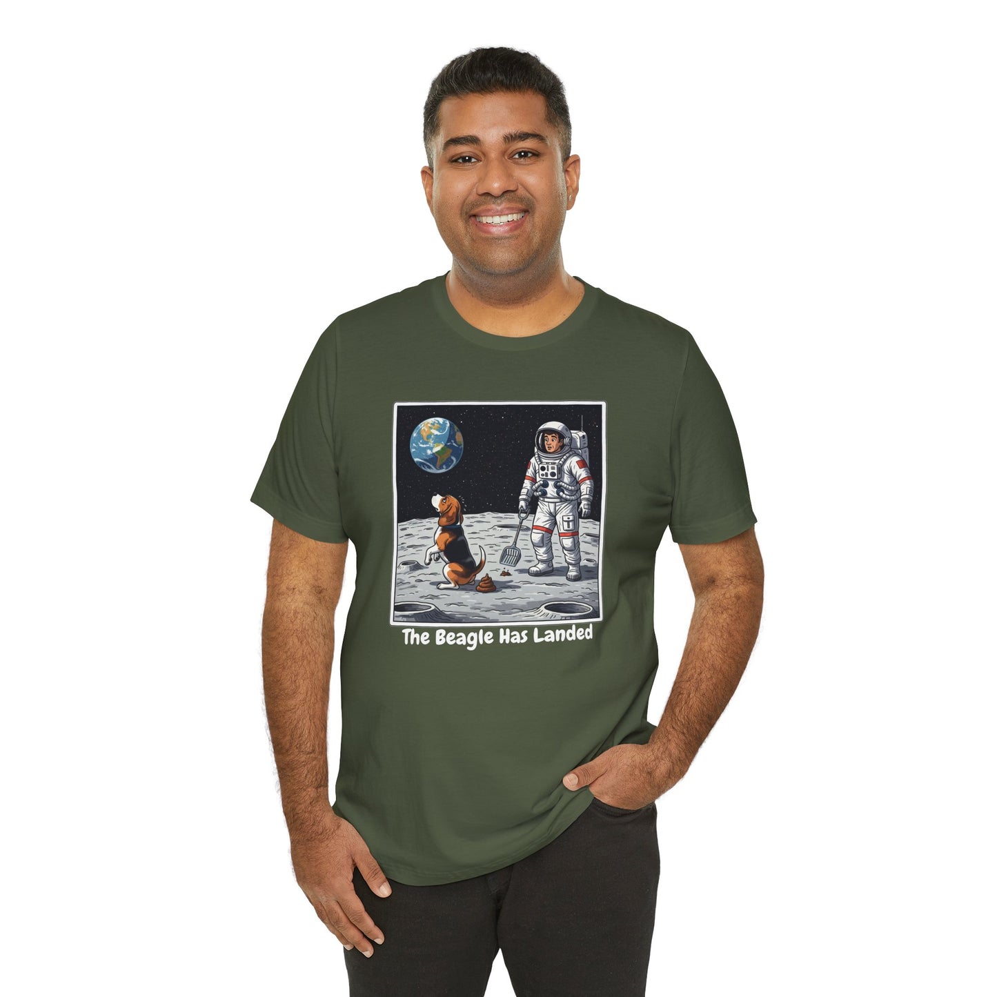 Funny Beagle Moon Landing Tee - "The Beagle Has Landed" Graphic, Pooper Scooping Astronaut Shirt, Unisex Casual T-Shirt, Cool Pet Gift