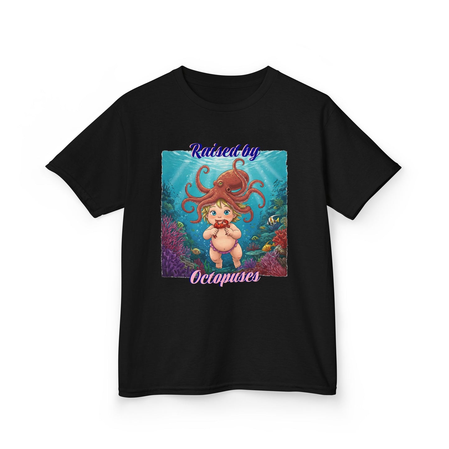 Ocean-Inspired Kids Tee - 'Raised by Octopuses' - Cute T-Shirt for Summer, Ocean Lovers, Birthday Gift, Under the Sea Theme, Fun Casual Wear