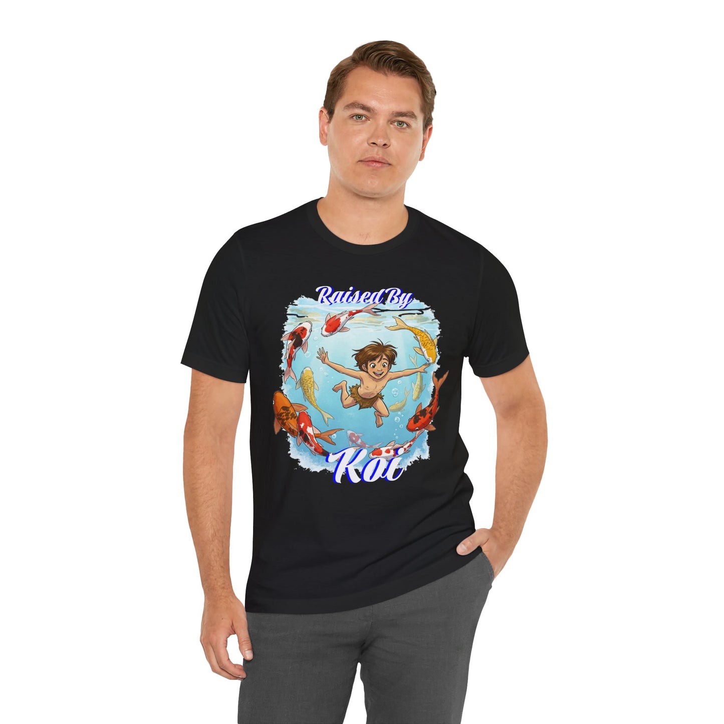 'Raised By Koi; Unisex Jersey Tee - Funny Graphic Tee for Aquatic Lovers, Cute Gift for Birthdays, Casual Wear, Summer Fashion, Relaxed Style - Schmartypants