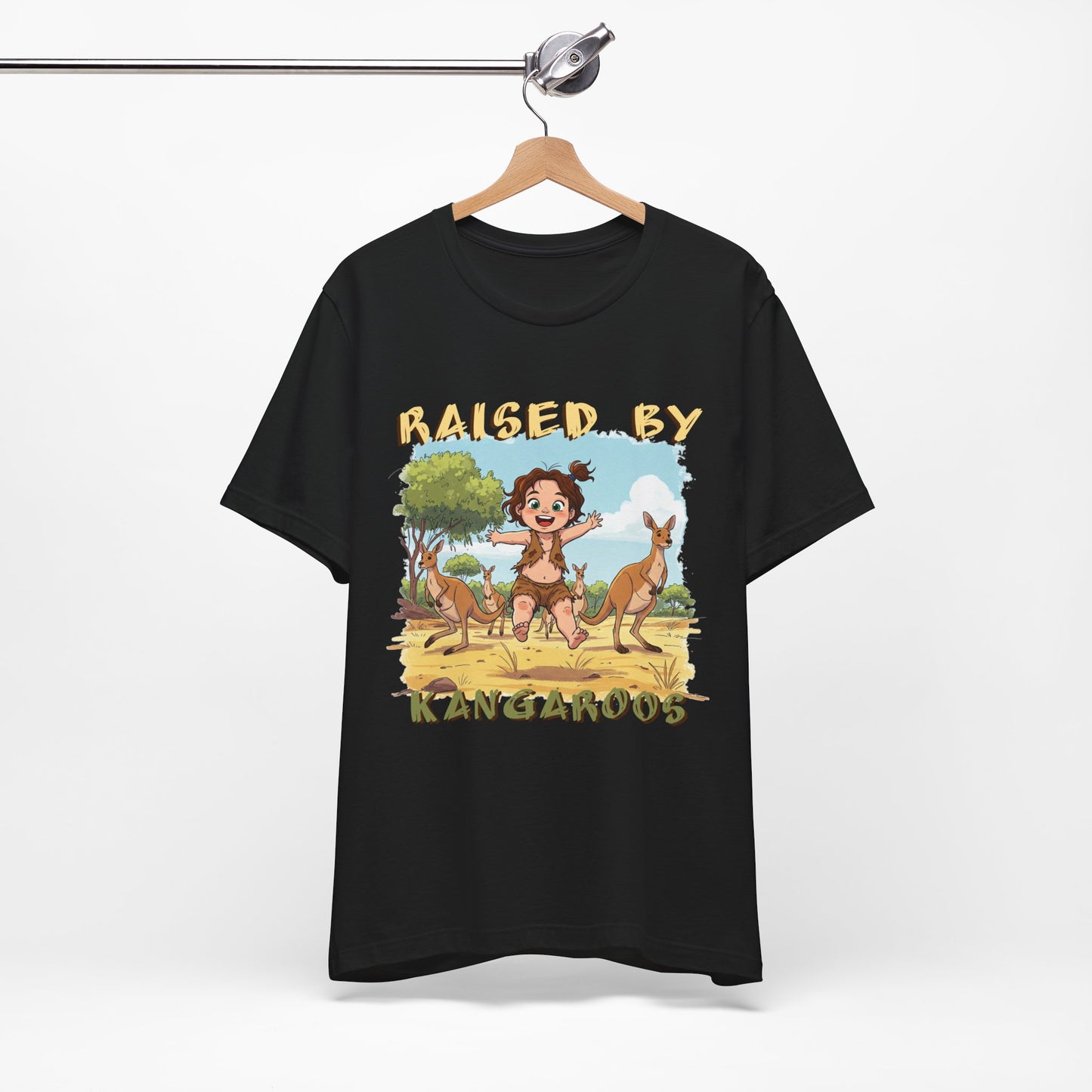 Cute, Funny Kangaroo Vibe Unisex Tee - "Raised by Kangaroos" (female character) - Australian Theme - Schmartypants