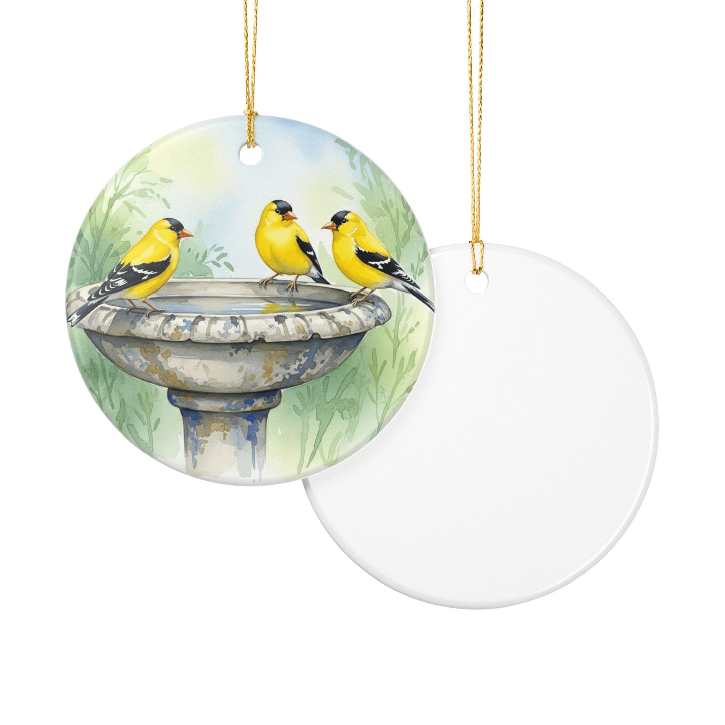 Beautiful Bird Bath Ceramic Ornament, Nature Decor, Gift for Bird Lovers, Goldfinches, Birdwatching, Holiday Decor, Home Decoration
