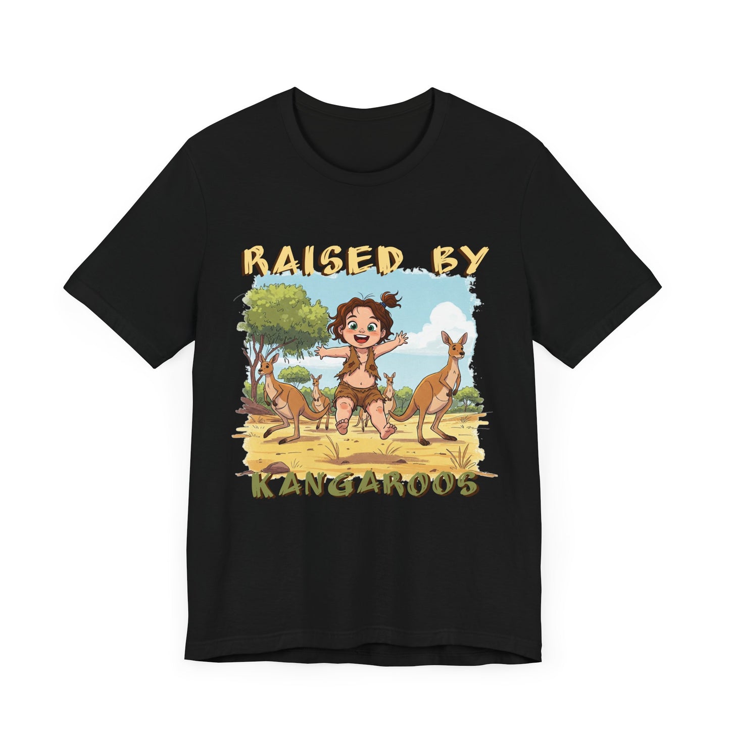 Cute, Funny Kangaroo Vibe Unisex Tee - "Raised by Kangaroos" (female character) - Australian Theme - Schmartypants