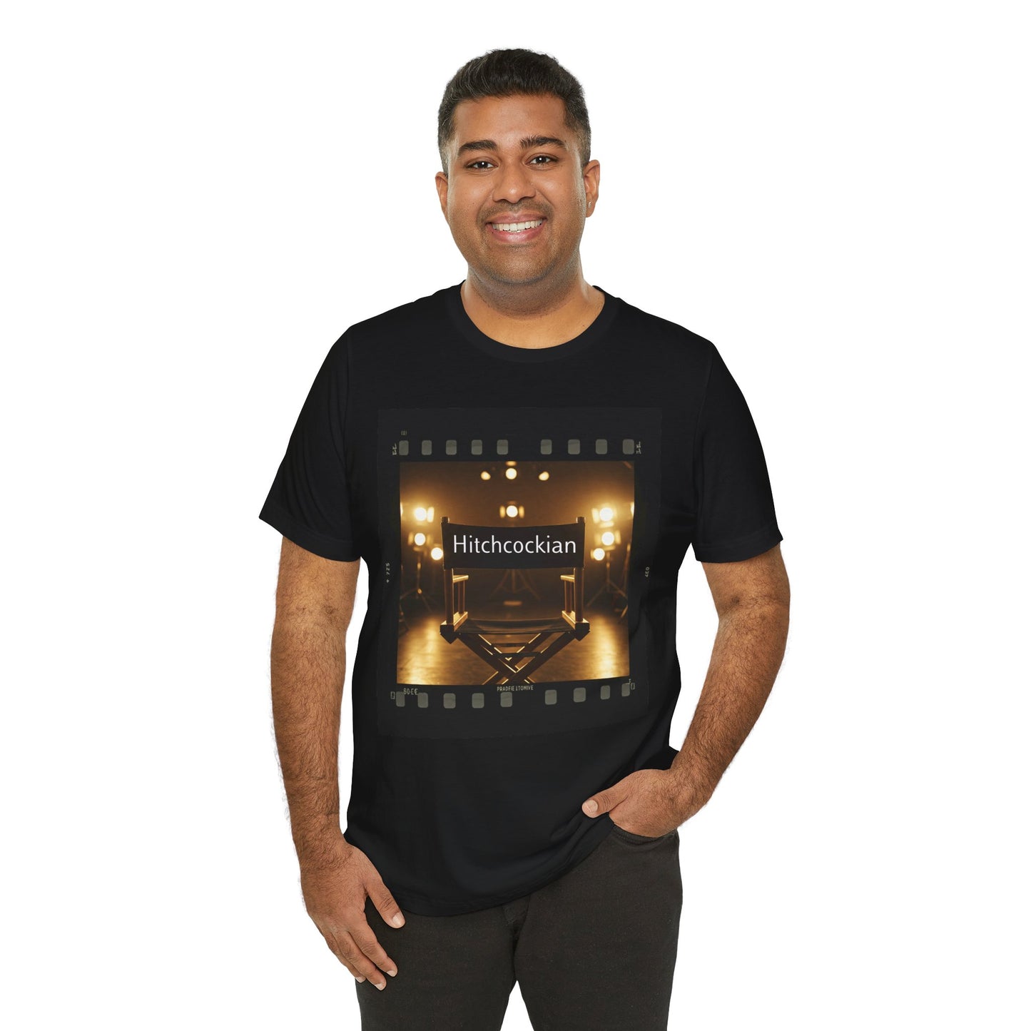 "Hitchcockian" Unisex Jersey Tee - Vintage Film Vibe T-Shirt for Film Lovers, Hitchcock Lovers, and Filmmakers - Schmartypants