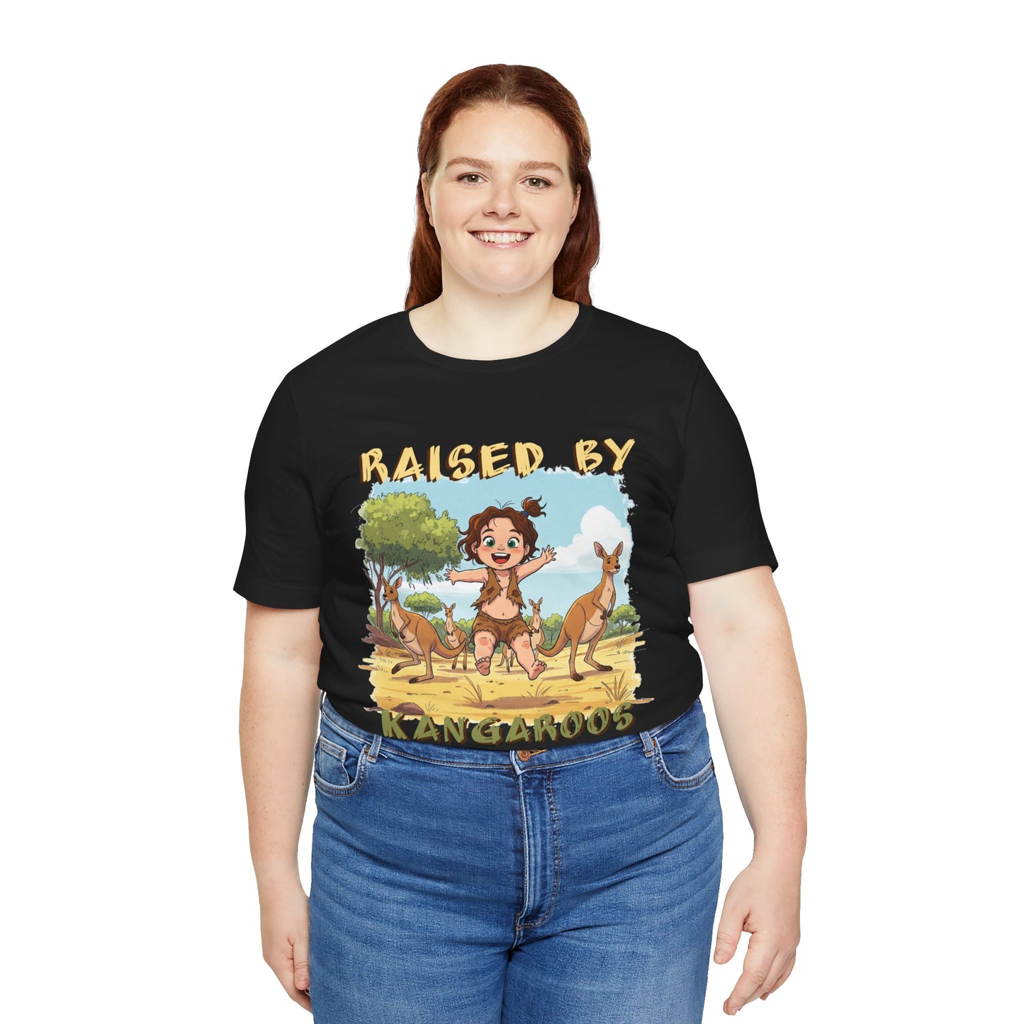Cute, Funny Kangaroo Vibe Unisex Tee - "Raised by Kangaroos" (female character) - Australian Theme - Schmartypants
