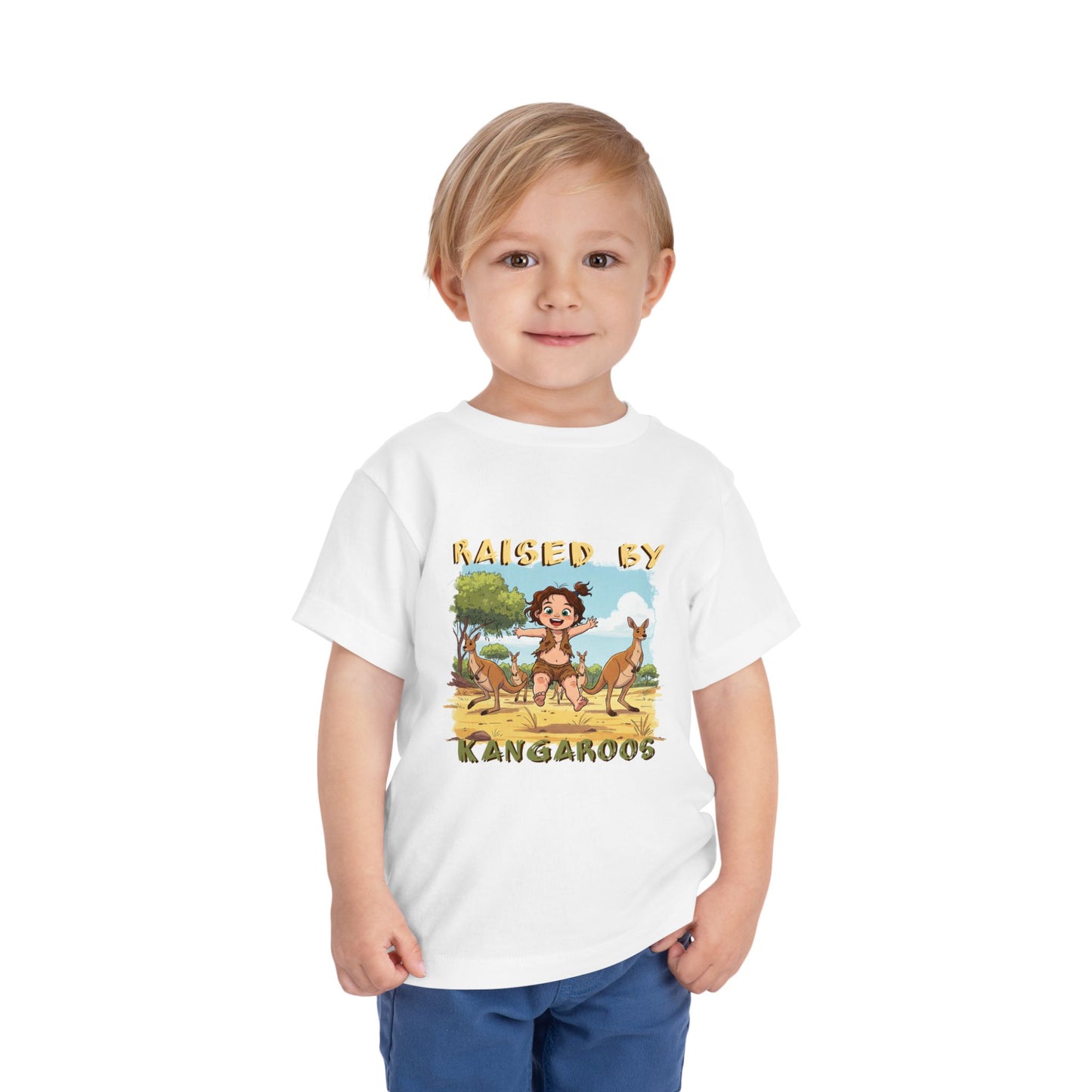 Funny 'Raised by Kangaroos' Toddler Short Sleeve Tee - Cute Animal Design for Kids - Schmartypants