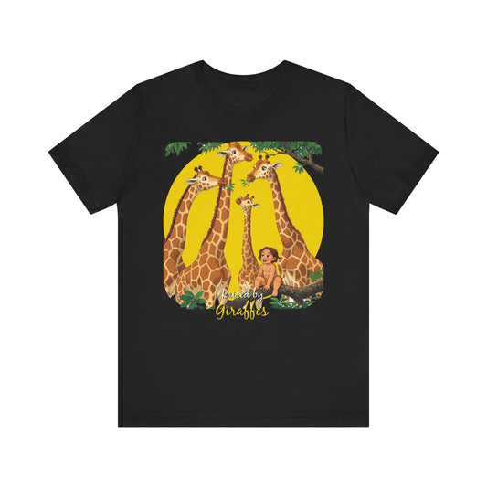 Hilarious Comical 'Raised By Giraffes' Unisex Short Sleeve Tee - Perfect for Animal Lovers (male character version) - Schmartypants