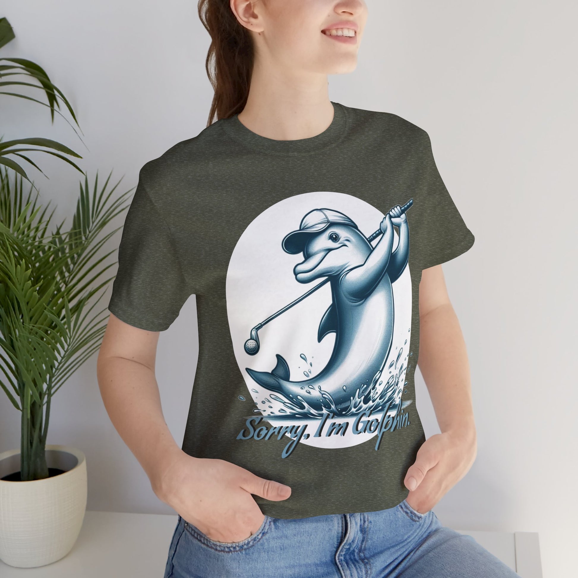 Funny Dolphin Golfing Tee - "Sorry, I’m Golphin" Unisex Jersey Short Sleeve Shirt - Dad Joke and Golfers Gift - Schmartypants