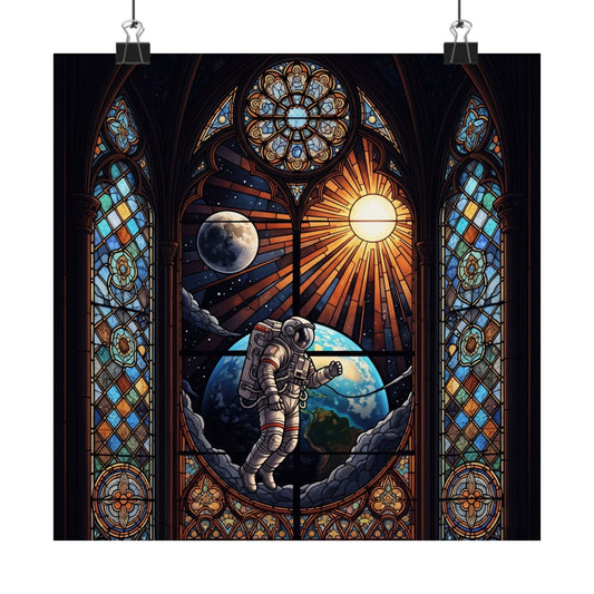 Astronaut Stained Glass Poster, Space Art Print, Celestial Wall Decor, Unique Gift for Space Lovers, Home Office Decoration