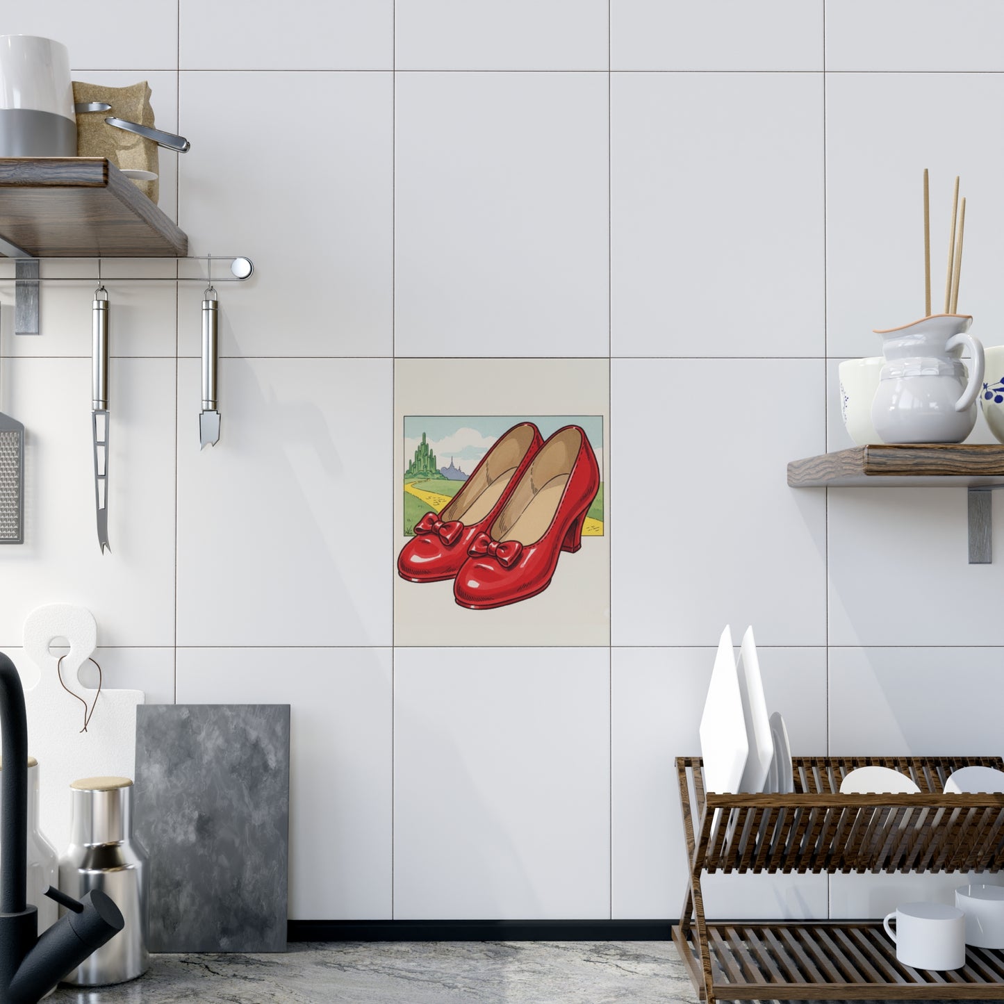 Ceramic Tile, Wizard of Oz Red Slippers Illustration, Nursery Decor, Baby Shower Gift, Home Accent, Wall Art