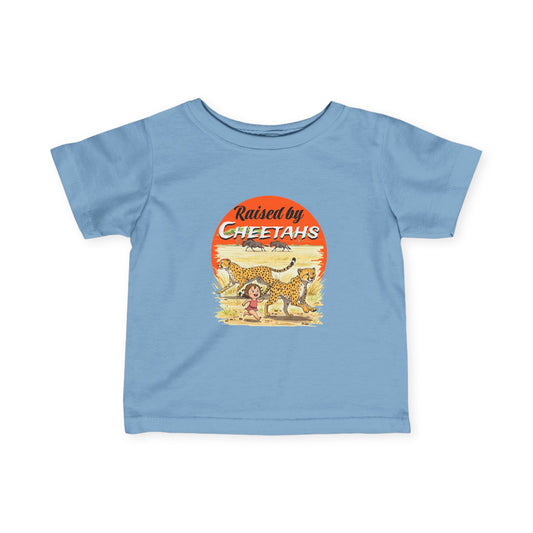 Cute Girls Infant Fine Jersey Tee - Funny 'Raised by Cheetahs' Design - Schmartypants