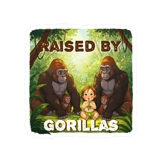 'Raised by Gorillas' Kiss-Cut Stickers - Fun Animal Lovers Decor (female character version) - Schmartypants