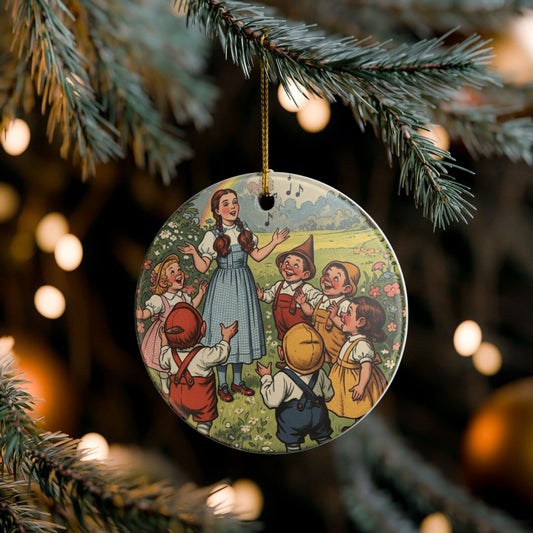 Ceramic Ornament, Wizard of Oz Christmas Tree Ornament, Dorothy and Munchkins, Xmas Decor, Holiday Gift, Collectible Decoration