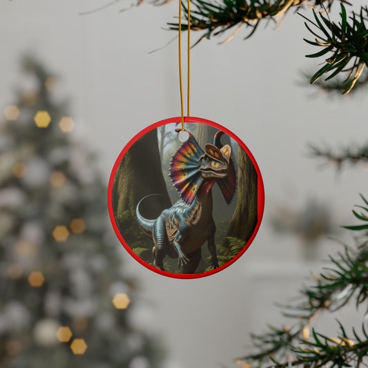 Dilophosaurus Dinosaur Ceramic Ornaments, Colorful Holiday Decor, Christmas Tree Ornaments, Dinosaur Lovers Gift, Unique Gift Ideas