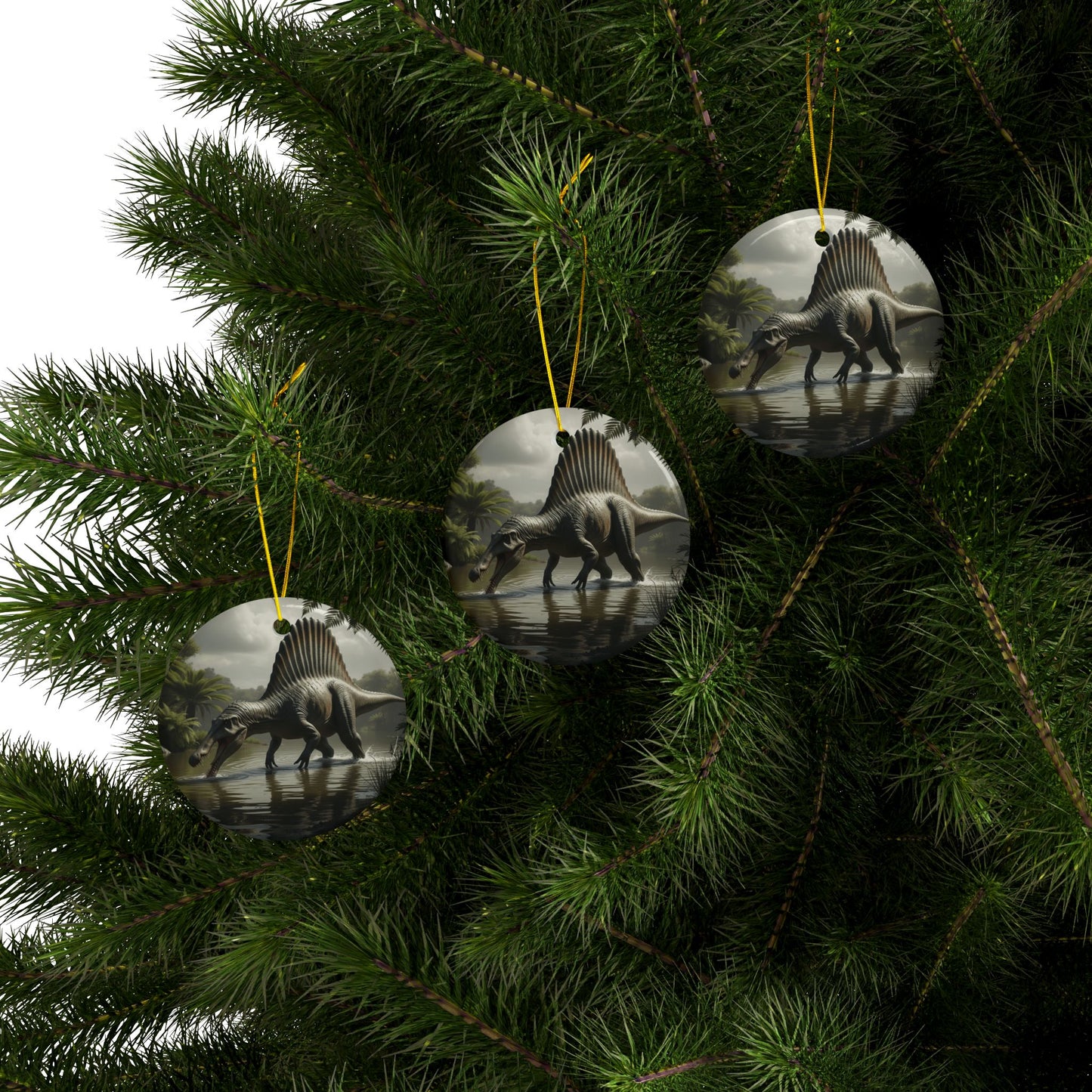 Dinosaur Ceramic Ornaments, Spinosaurus Gifts for Kids, Unique Holiday Decor, Tree Ornaments for Dinosaur Lovers, Set of 1, 3, or 5