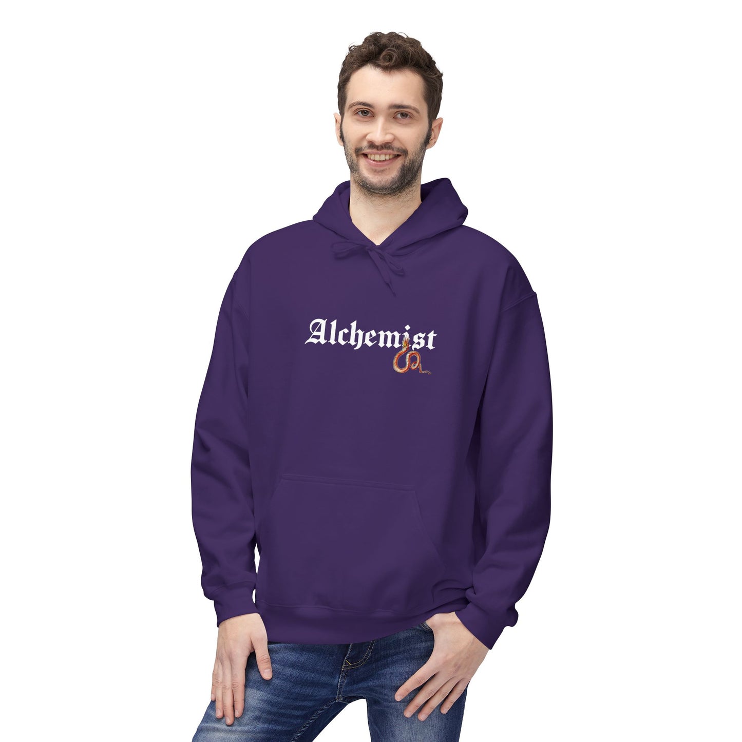 Fantasy Dragon Alchemist Hoodie, Cozy Unisex Pullover, Ideal for Gift, Casual Wear, Magical Conjurer, Ancient Alchemy Design