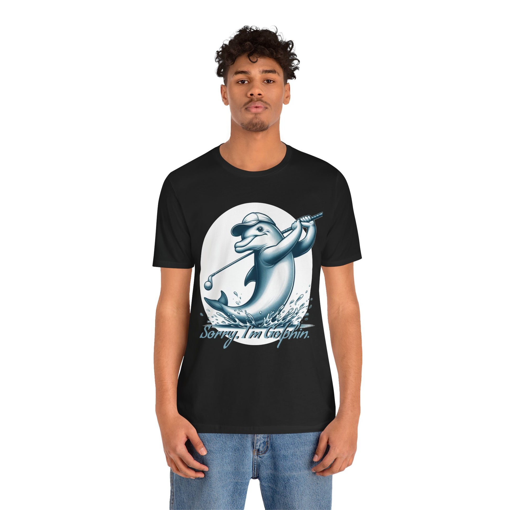 Funny Dolphin Golfing Tee - "Sorry, I’m Golphin" Unisex Jersey Short Sleeve Shirt - Dad Joke and Golfers Gift - Schmartypants