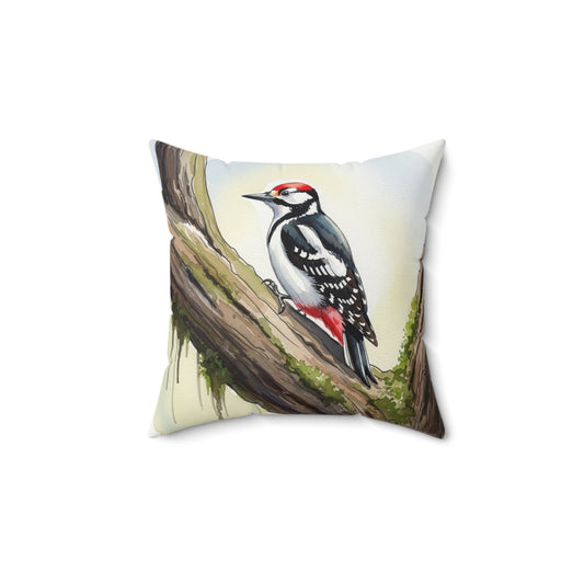 Nature-Inspired Decorative Pillow, Cozy Home Decor, Bird Art Pillow, Farmhouse Cushion, Gift for Nature Lovers, Woodpecker Throw Pillow