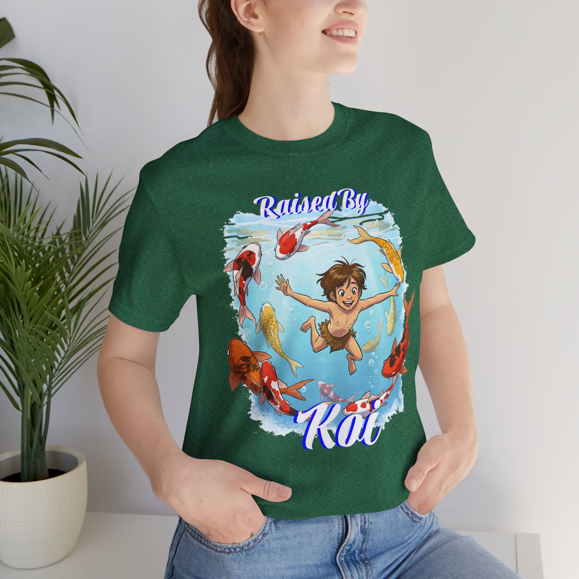 'Raised By Koi; Unisex Jersey Tee - Funny Graphic Tee for Aquatic Lovers, Cute Gift for Birthdays, Casual Wear, Summer Fashion, Relaxed Style - Schmartypants