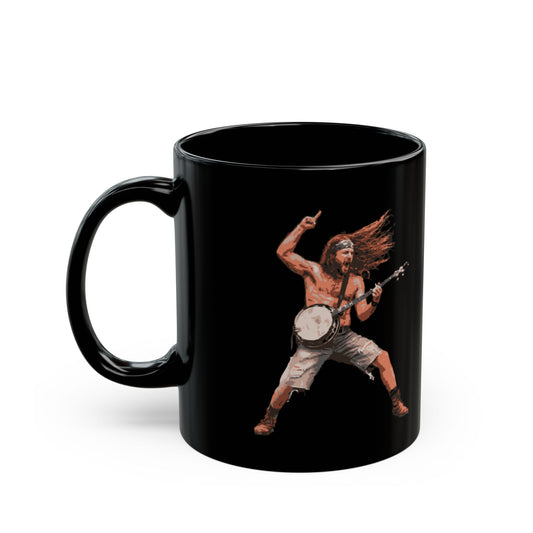 Rock & Roll Banjo God Mug - Black 11oz & 15oz Coffee Cups - Funny Banjo Player - Schmartypants