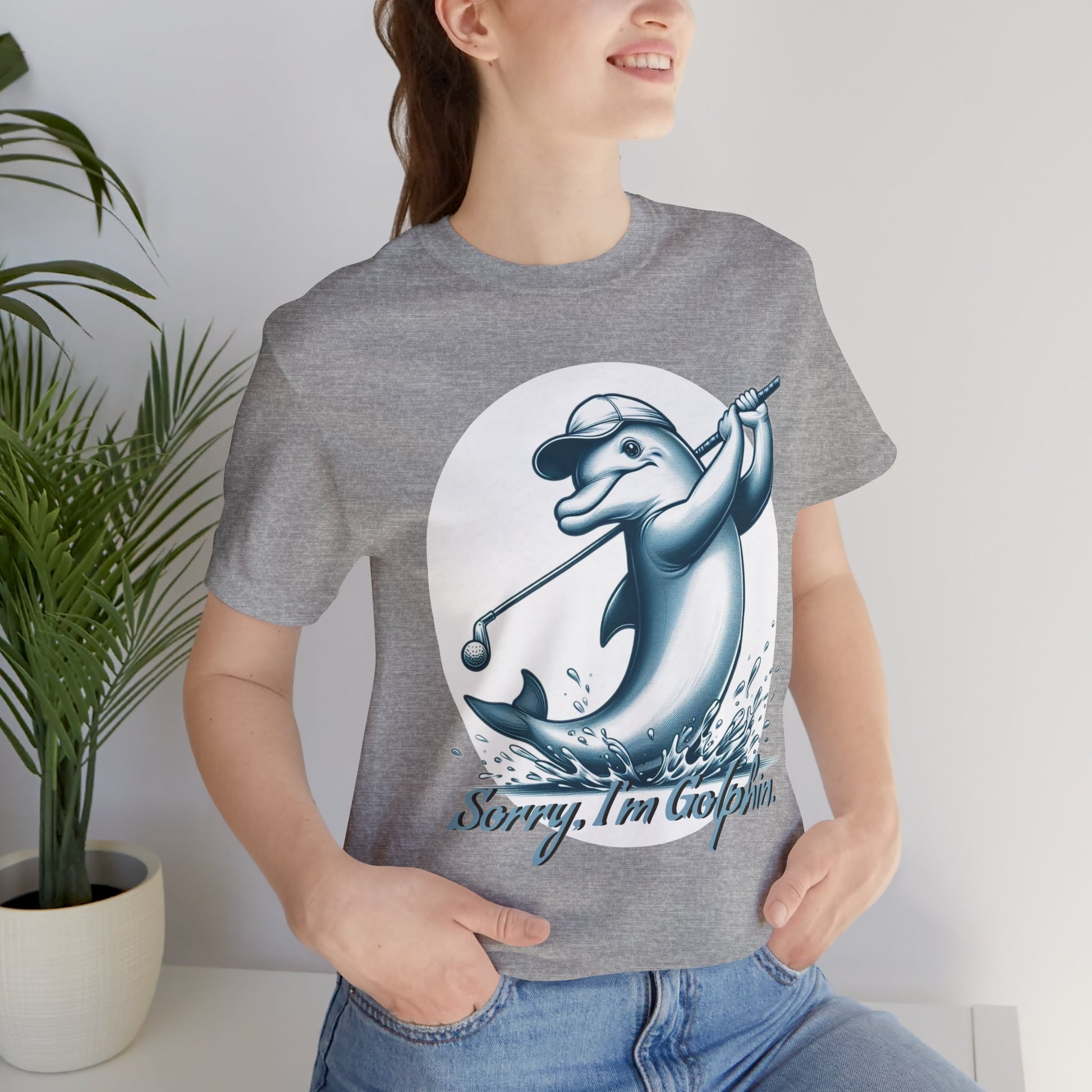 Funny Dolphin Golfing Tee - "Sorry, I’m Golphin" Unisex Jersey Short Sleeve Shirt - Dad Joke and Golfers Gift - Schmartypants